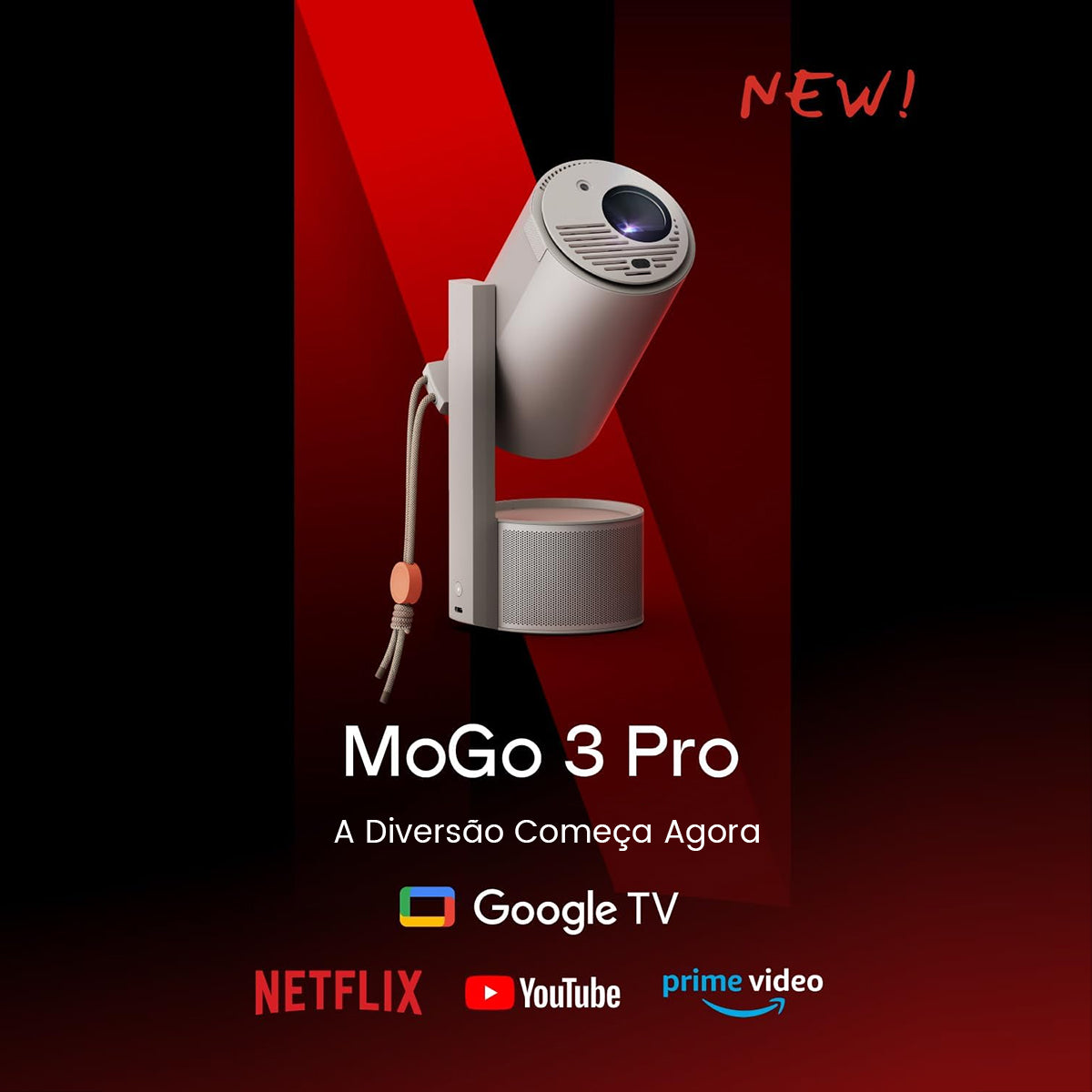 XGIMI MoGo 3 Pro Projetor LED Portátil Outdoor com Google TV e Netflix Oficial – Inclui Suporte PowerBase