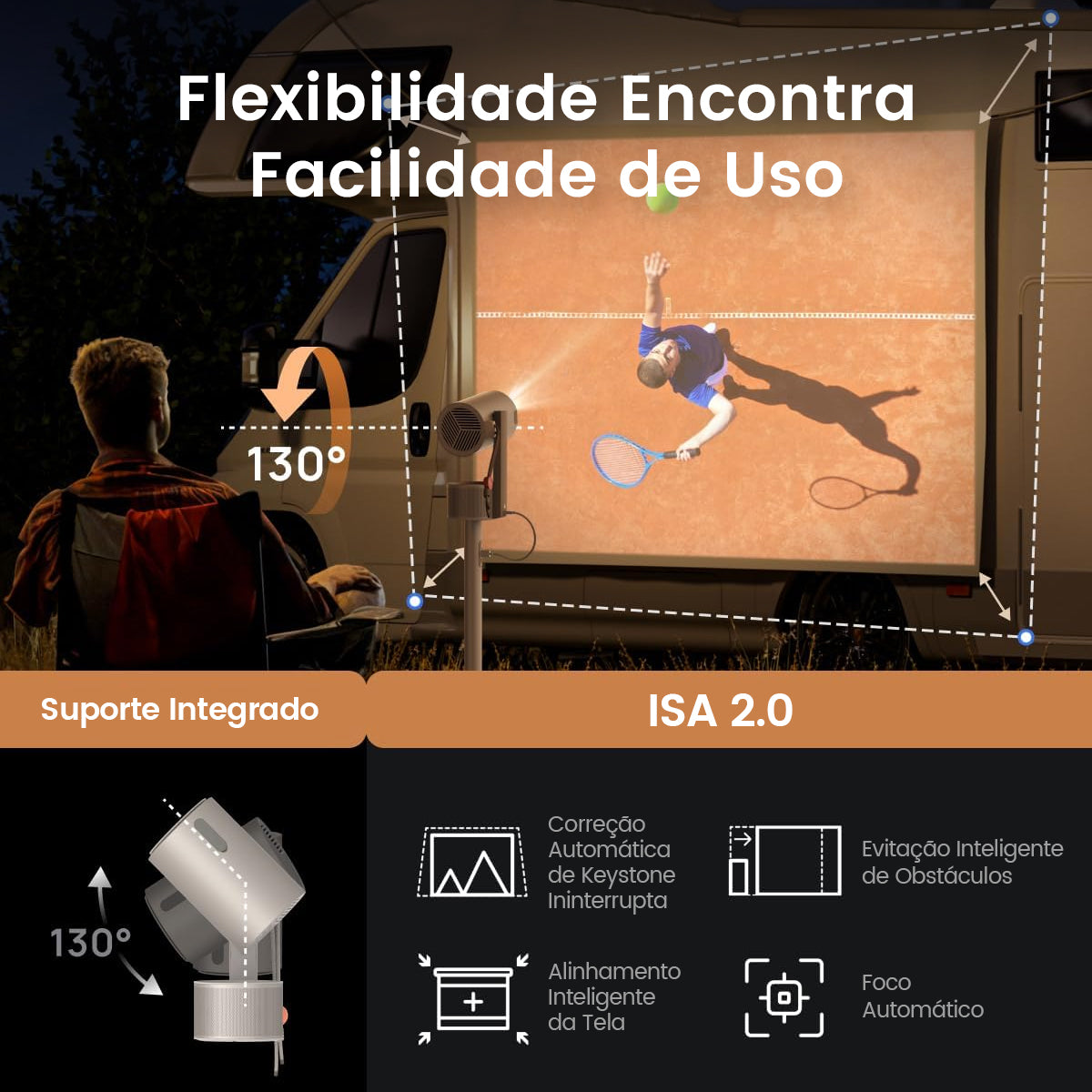 (FS) XGIMI MoGo 3 Pro - Mini Projetor LED Portátil para Externos com 450 Lúmens ISO, Google TV, Netflix, PowerBase e Bateria Integrada