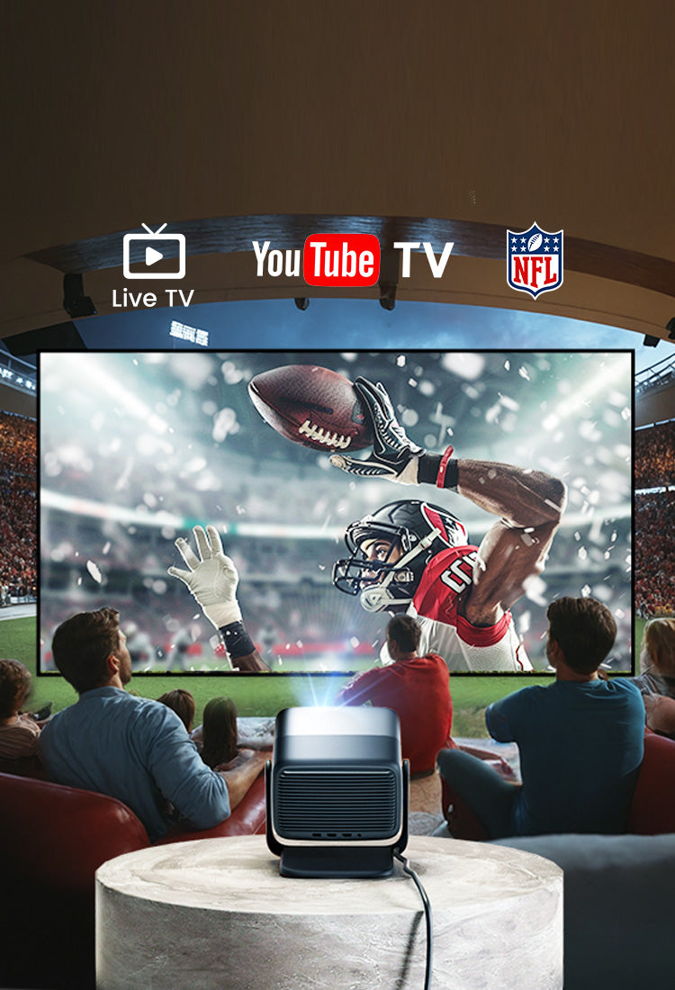 JMGO N1S Infinity reproduzindo partida emocionante de futebol americano em tela grande