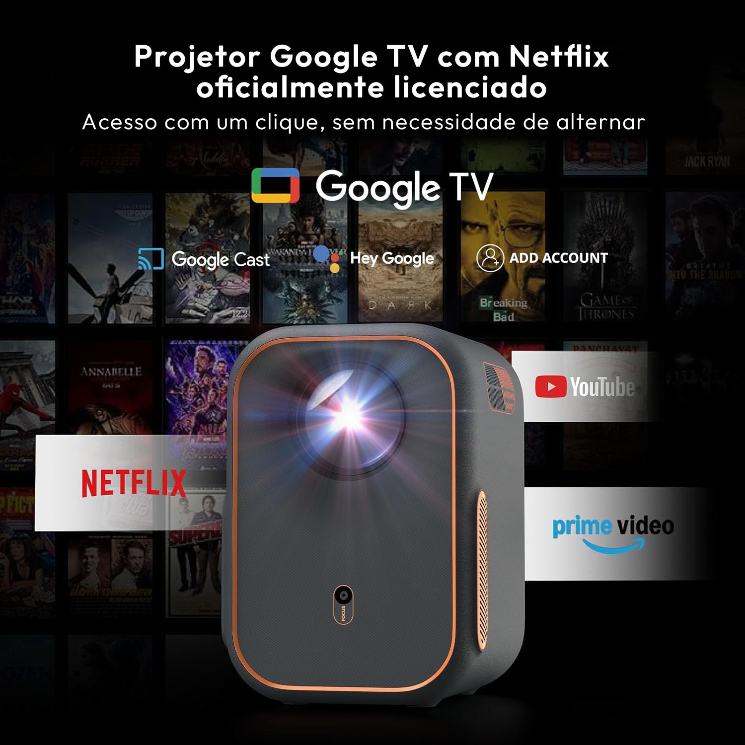 (FS) Formovie Xming Episode One - Mini Projetor Portátil LED 1080p Google TV Netflix 150 Lúmens ISO