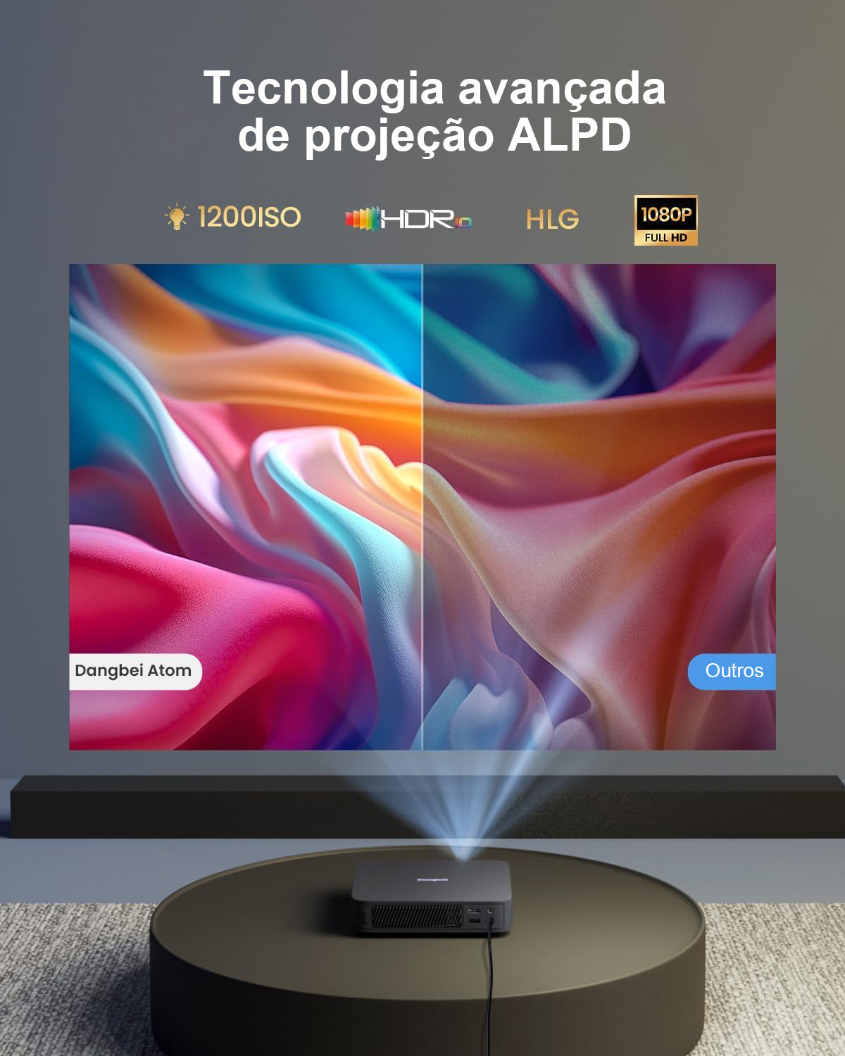 Dangbei Atom - Mini Projetor Portátil DLP a Laser ALPD 1080P com Google TV e Netflix, de 1200 Lúmens ISO, 3D e Dolby Audio