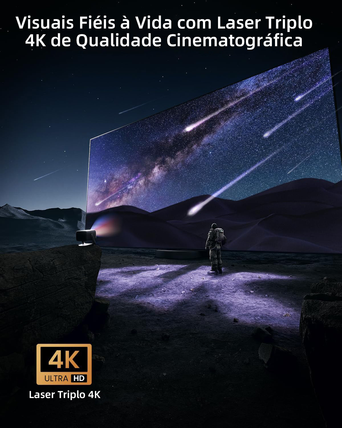 Projetor JMGO N1S Ultimate 4K a Laser para Áreas Externas com 3300 Lúmens ISO, Google TV e Netflix Integrado