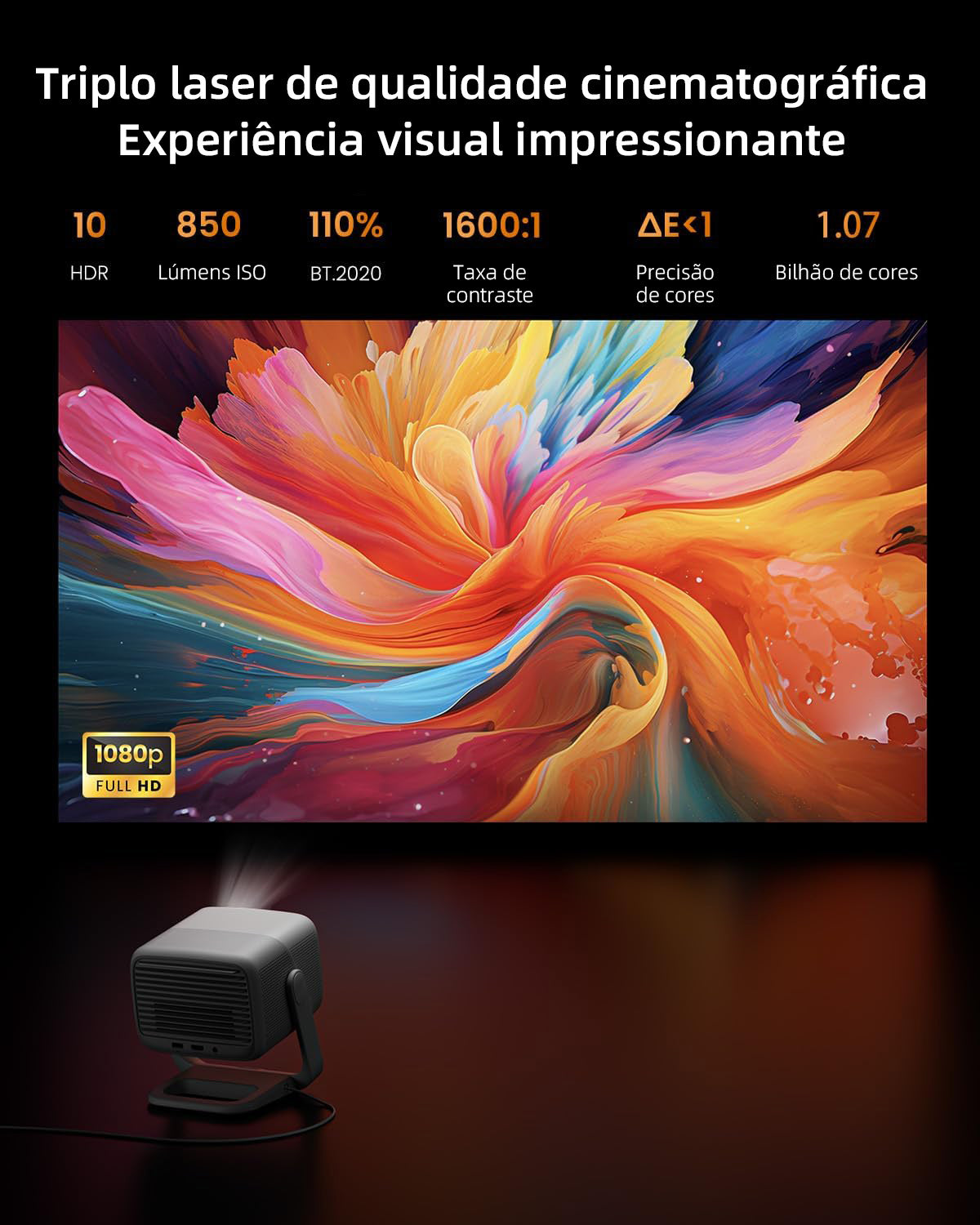 JMGO N1S SE - Mini Projetor de Longa Distância com Triplo Laser, 800 Lúmens ISO e Google TV