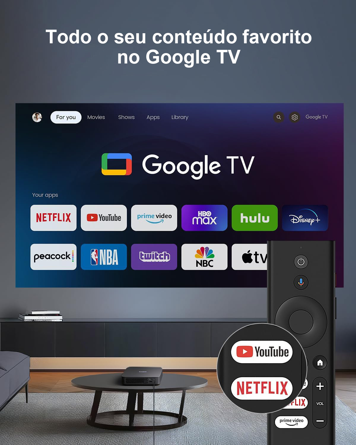 Dangbei Atom - Mini Projetor Portátil DLP a Laser ALPD 1080P com Google TV e Netflix, de 1200 Lúmens ISO, 3D e Dolby Audio