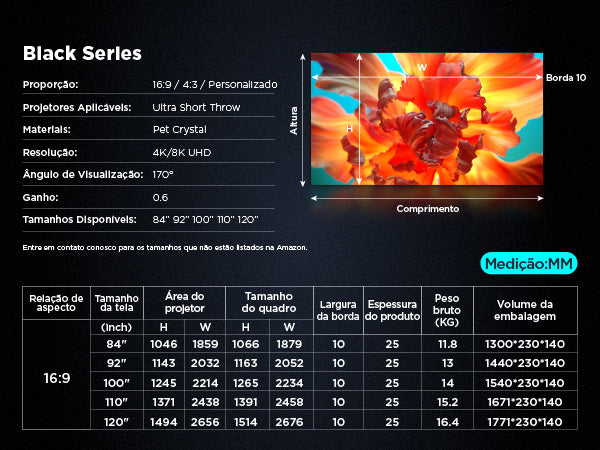 Tela de Projeção Black Series NothingProjector 4K ALR CLR para Projetor de Ultra Curta Distância, 100" e 120"
