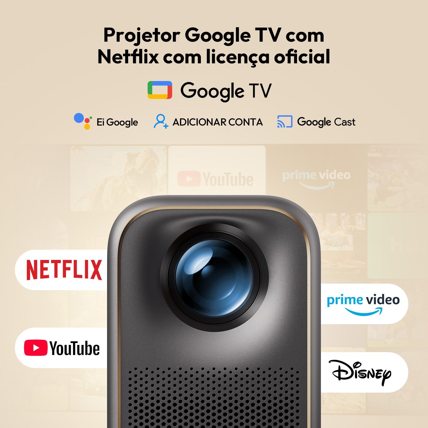 Formovie Xming Page Two - Projetor LED Google TV Full HD 1080P com 500 Lúmens ISO e Netflix Certificada
