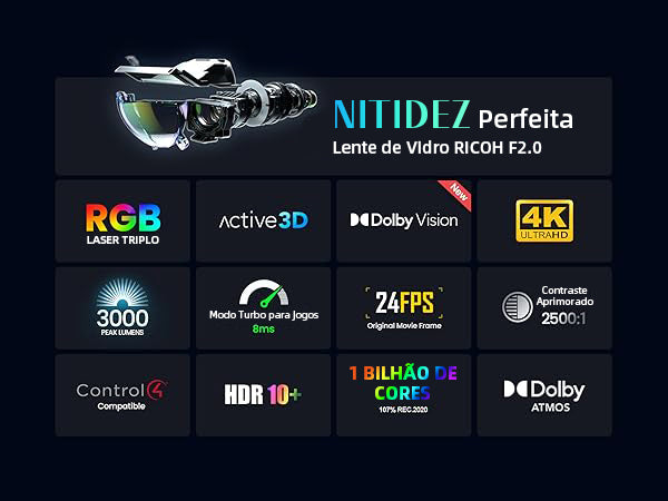 AWOL Vision LTV-3000 Pro - Projetor Triplo Laser de Ultra Curta Distância 4K 3D RGB Dolby Vision & Atmos HDR10+