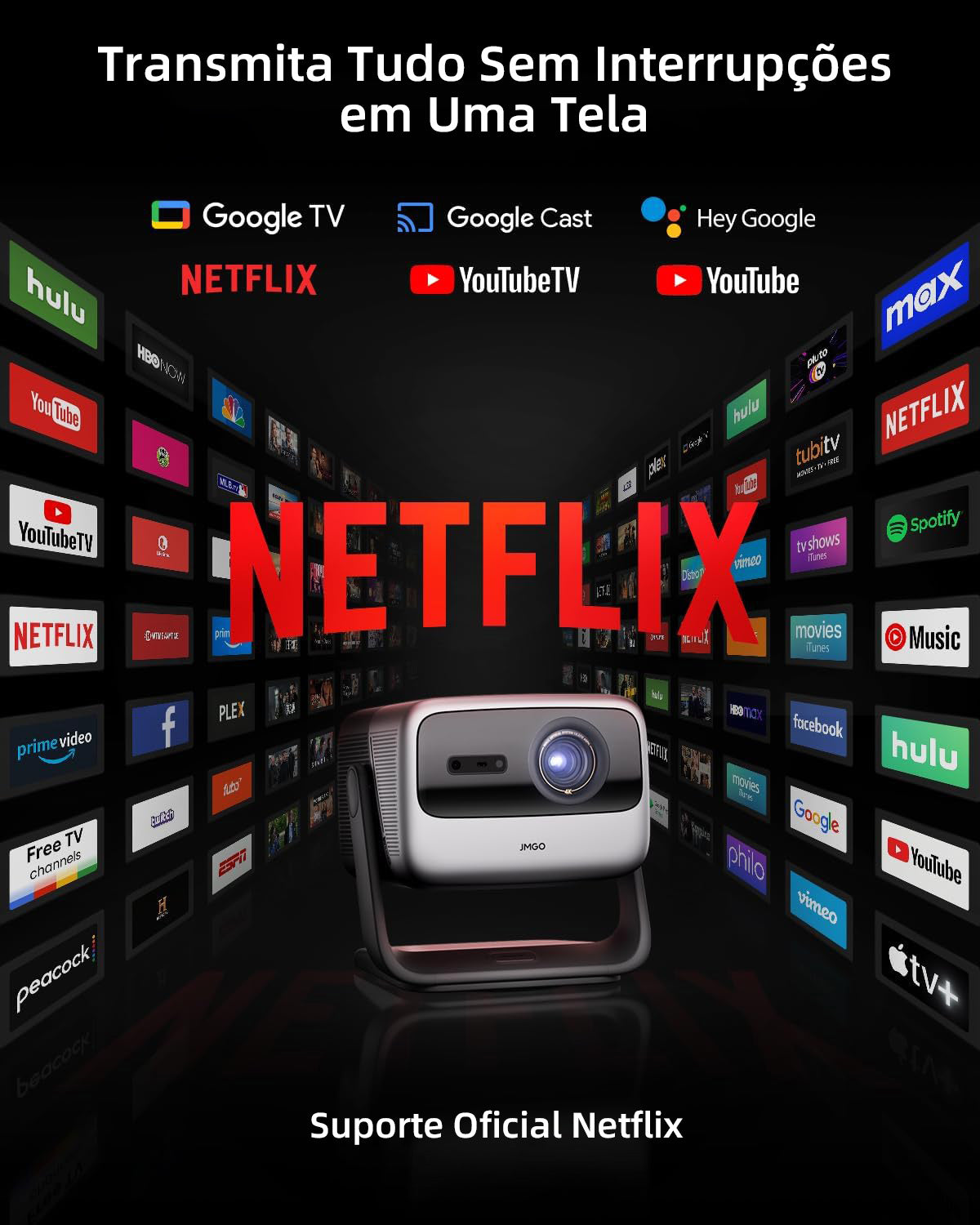 Projetor JMGO N1S Ultimate 4K a Laser para Áreas Externas com 3300 Lúmens ISO, Google TV e Netflix Integrado