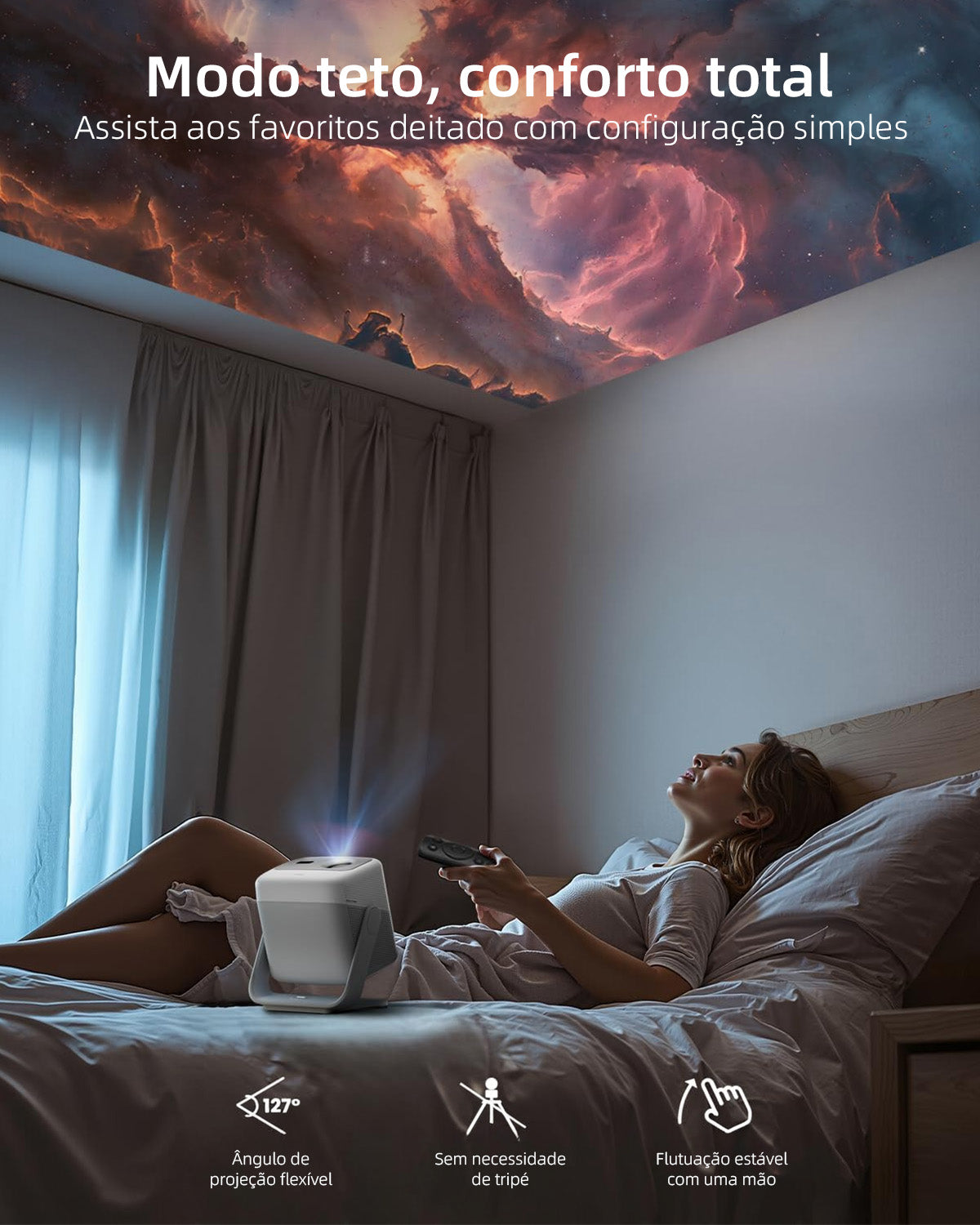 JMGO N1S SE - Mini Projetor de Longa Distância com Triplo Laser, 800 Lúmens ISO e Google TV