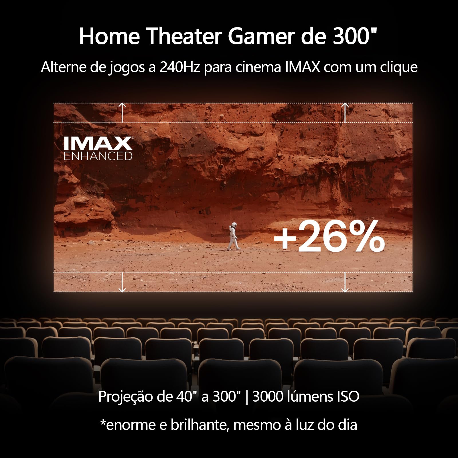 Valerion VisionMaster Pro 2 - Projetor de Longa Distância 4K Laser 3D Triplo RGB 3000 Lúmens ISO 300" IMAX