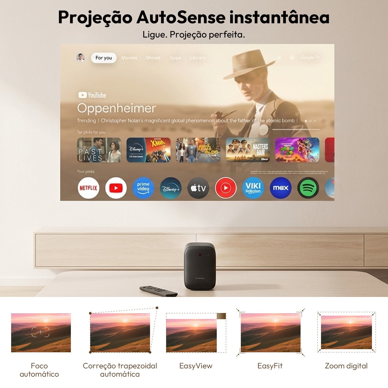 Formovie Xming Page Two - Projetor LED Google TV Full HD 1080P com 500 Lúmens ISO e Netflix Certificada