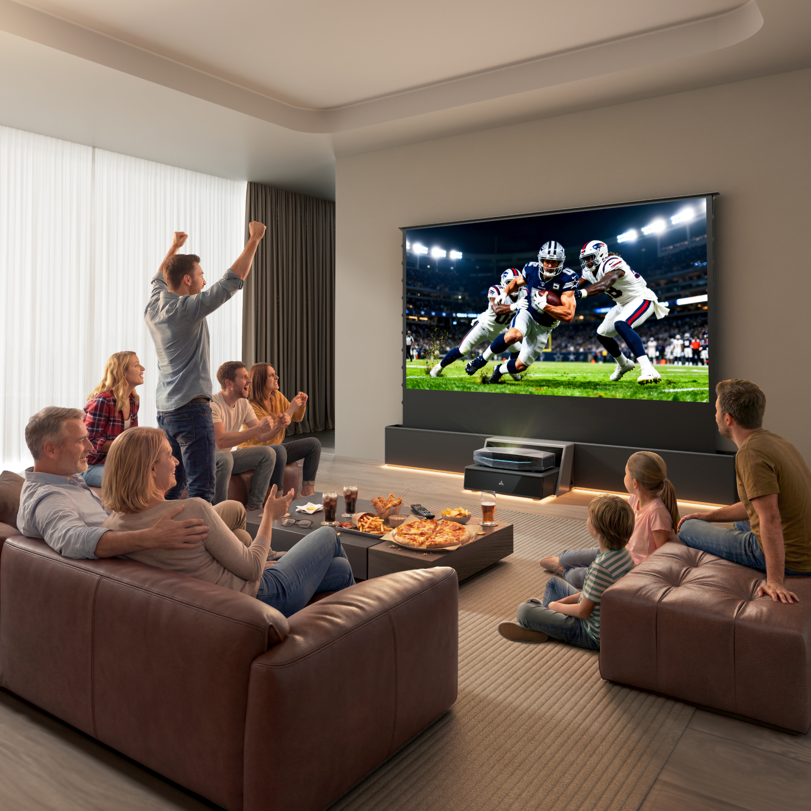 AWOL Vision Aetherion Max - Projetor Laser RGB 4K de Ultra Curta Distância com 3300 Lúmens ISO, Tela de até 200", Contraste 6000:1, Dolby Vision para Games, Latência de 1ms e Google TV