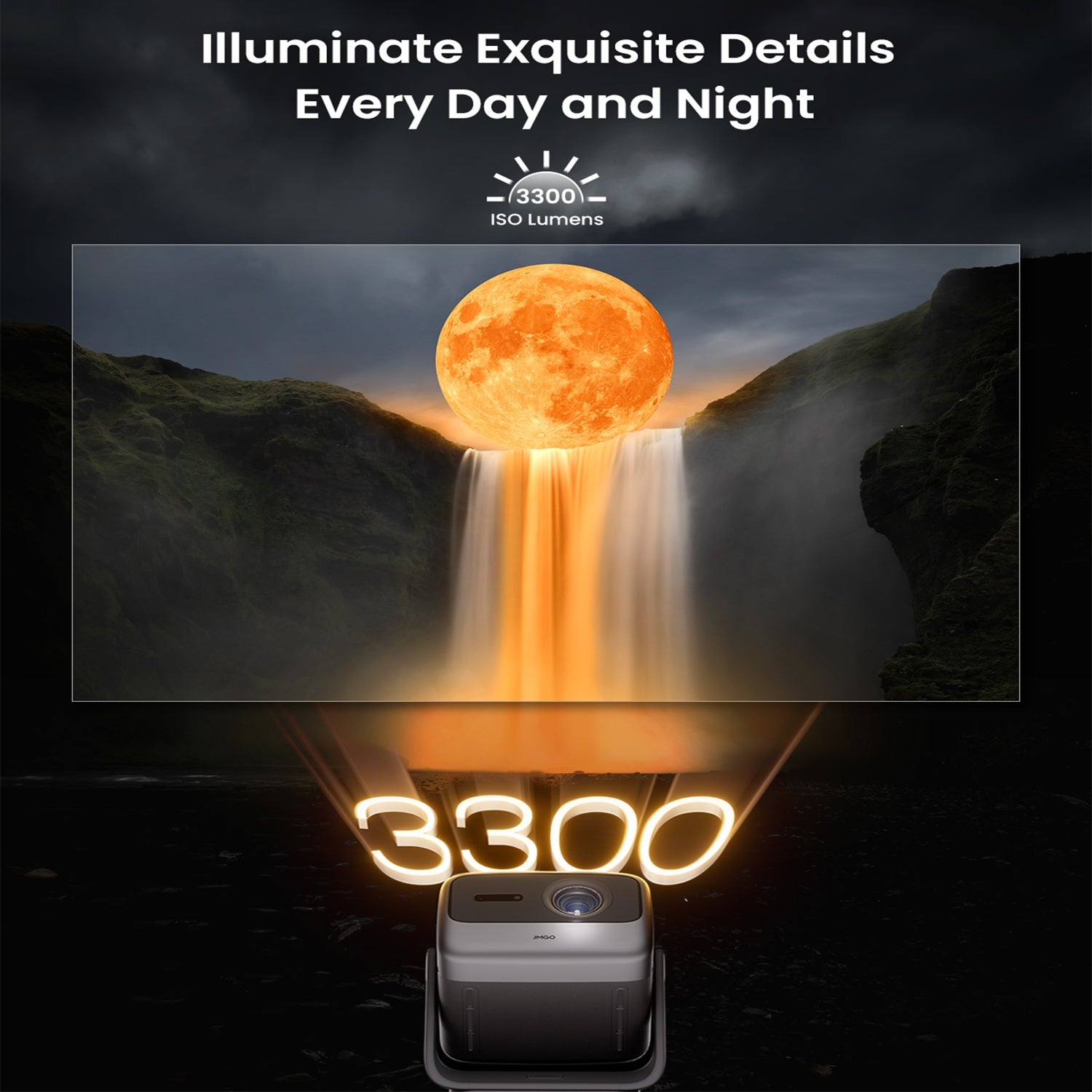 Projetor JMGO N1S Ultimate 4K a Laser para Áreas Externas com 3300 Lúmens ISO, Google TV e Netflix Integrado