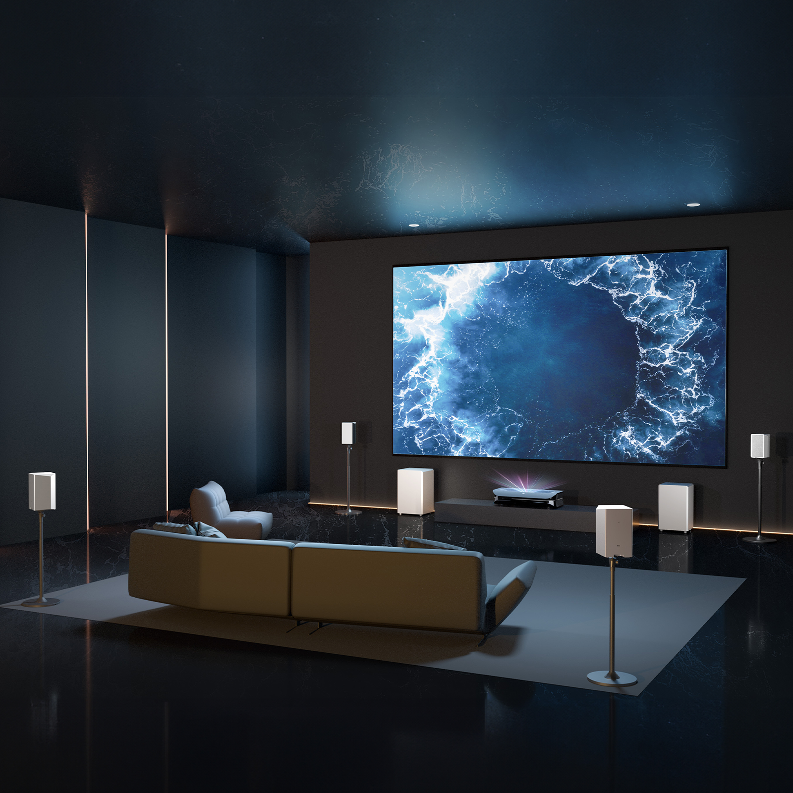 AWOL Vision Aetherion Max - Projetor Laser RGB 4K de Ultra Curta Distância com 3300 Lúmens ISO, Tela de até 200", Contraste 6000:1, Dolby Vision para Games, Latência de 1ms e Google TV