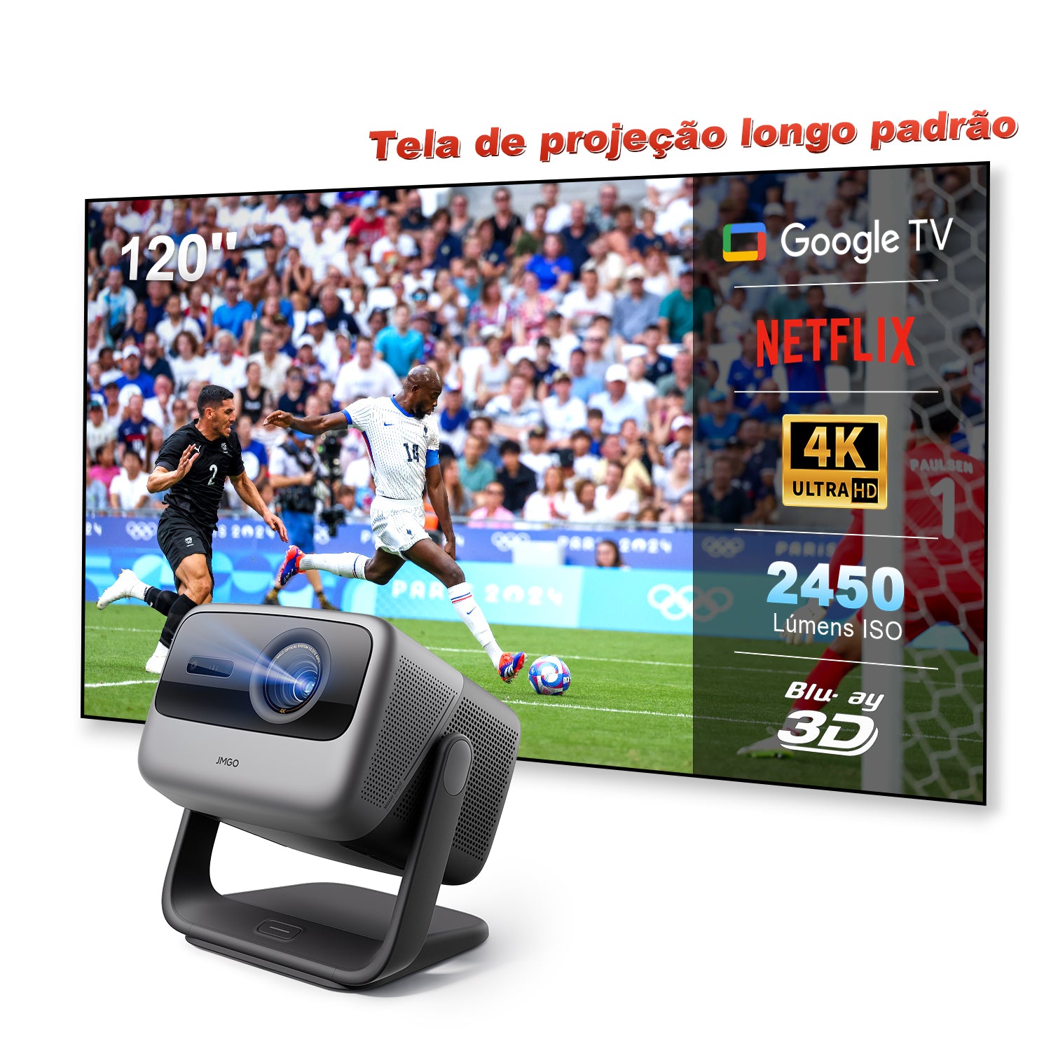 Tela para projeção de longa distância de 120" com projetor JMGO N1S Infinity