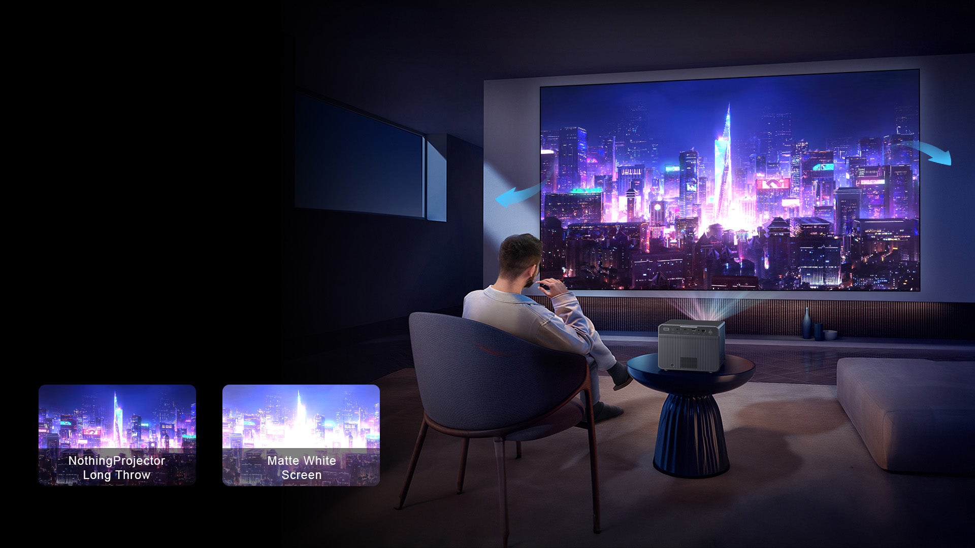 Comparação de brilho entre Tela ALR NothingProjector e tela branca fosca padrão.