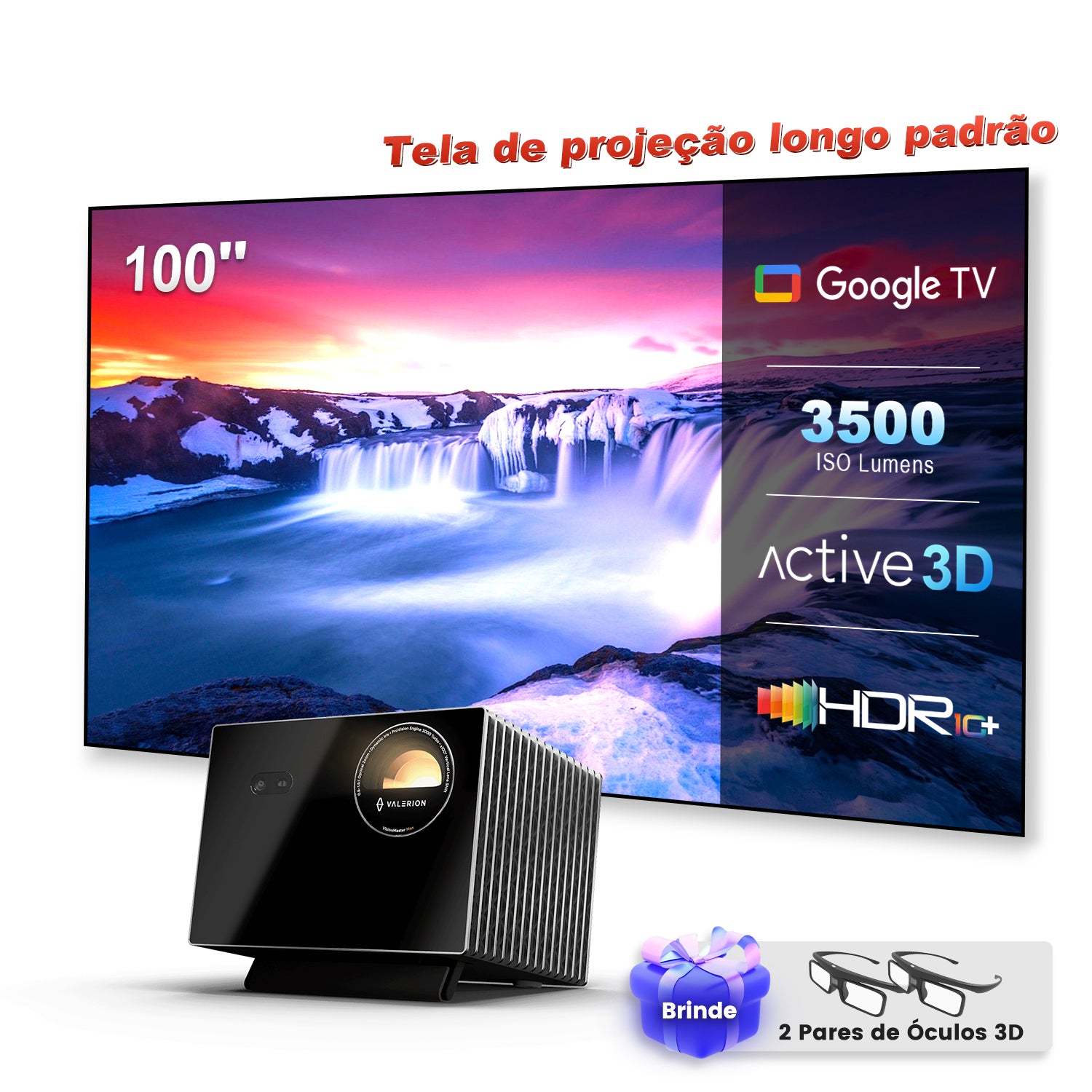 Valerion VisionMaster Max - Projetor de Longa Distância DLP 4K Laser 3D Triplo RGB 3500 Lúmens ISO 300" IMAX