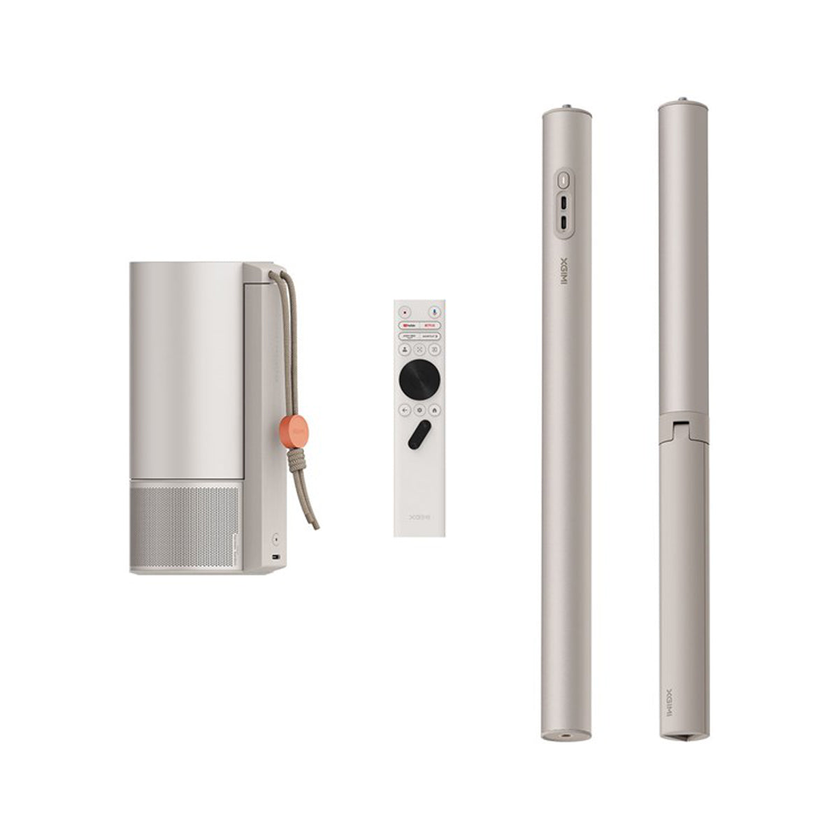 (FS) XGIMI MoGo 3 Pro - Mini Projetor LED Portátil para Externos com 450 Lúmens ISO, Google TV, Netflix, PowerBase e Bateria Integrada