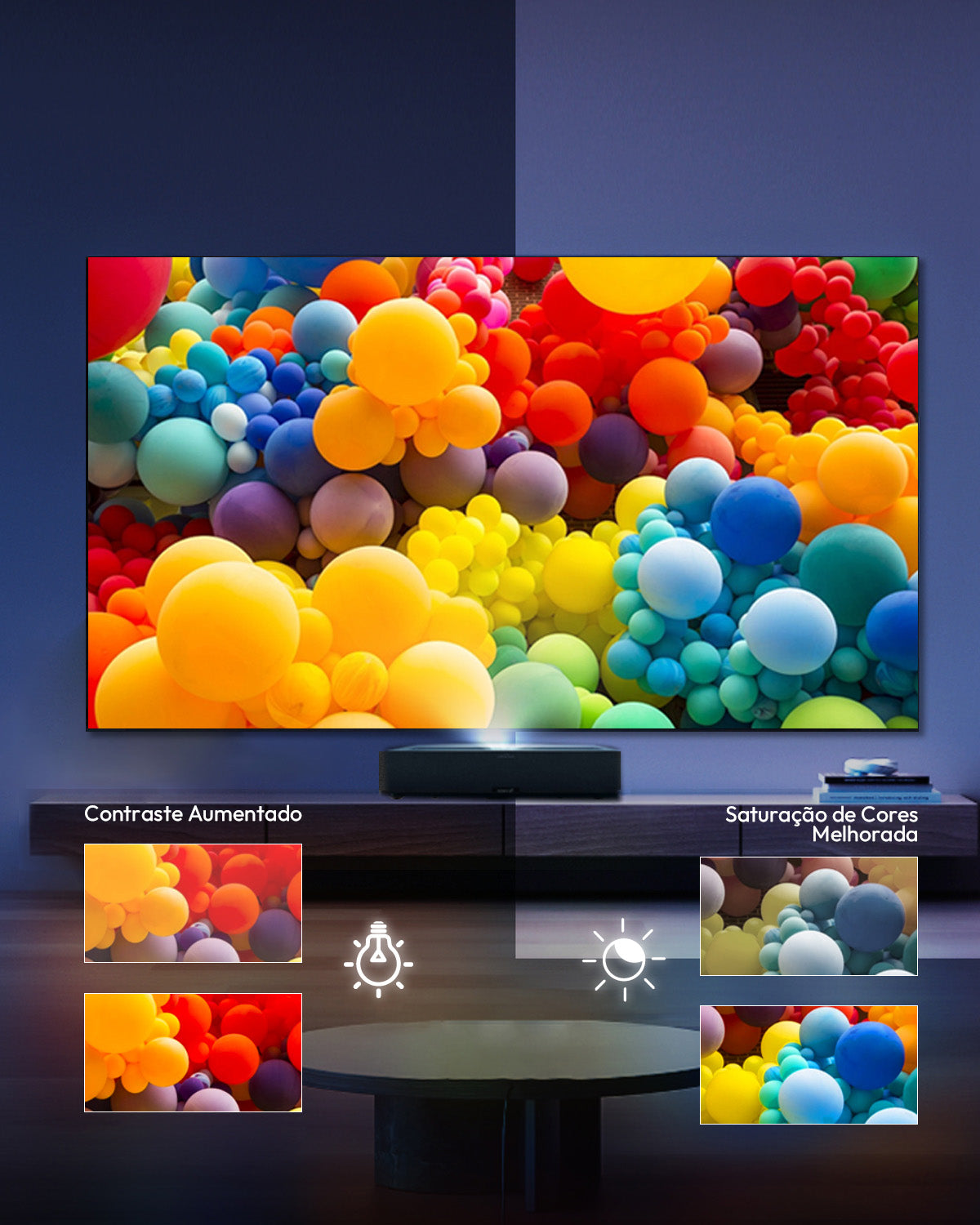 NothingProjector Black Series ALR melhora contraste e saturação em ambientes claros.