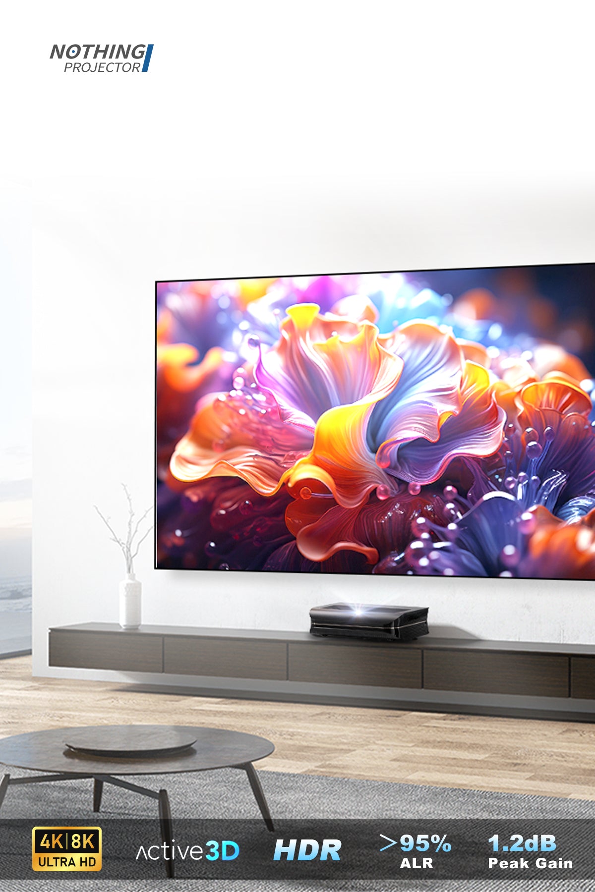 NothingProjector Fresnel Tela ALR especialmente projetada para projetores ultra curta distância, entrega visuais 4K