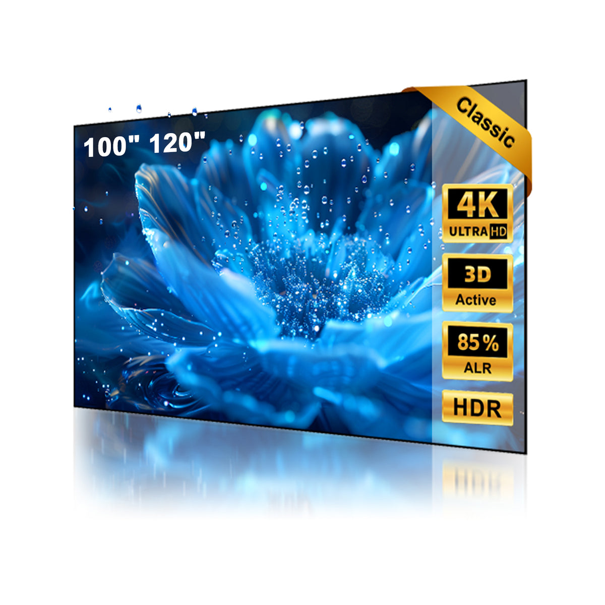 Tela de Projeção PET Crystal Classic ALR 85% para Projetor de Ultra Curta Distância 100-120 polegadas, 4K UHD e 3D