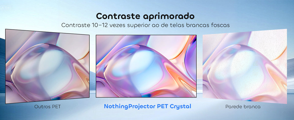 Contraste aprimorado, de 10 a 12 vezes superior ao de telas brancas foscas