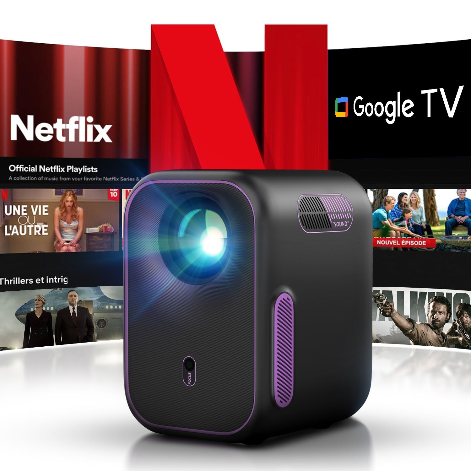 NothingProjector One Smart LED 1080P Projetor portátil com Google TV e Netflix