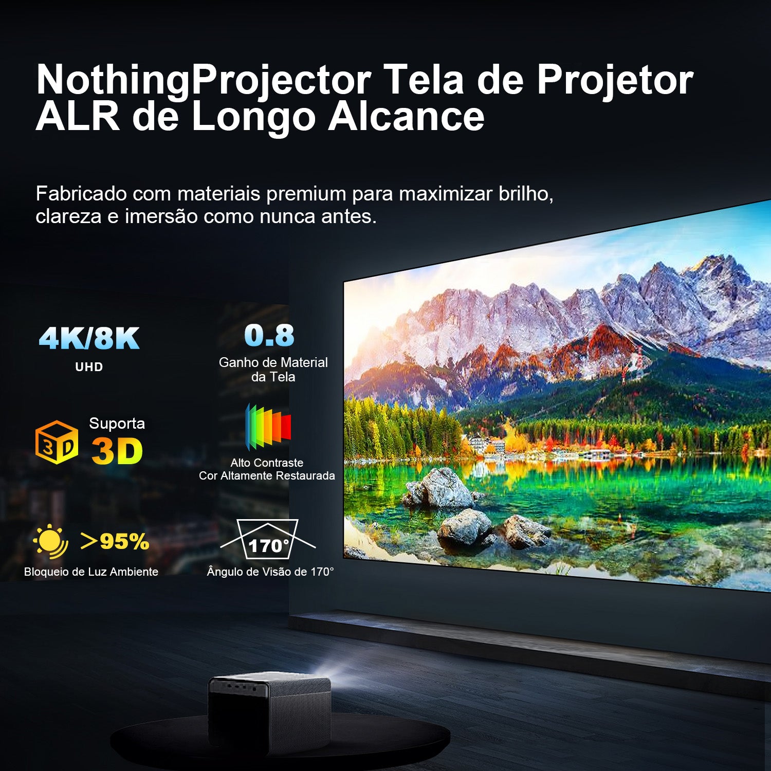 Tela para Projetor NothingProjector 4K ALR para Longa Distância, 100" e 120"