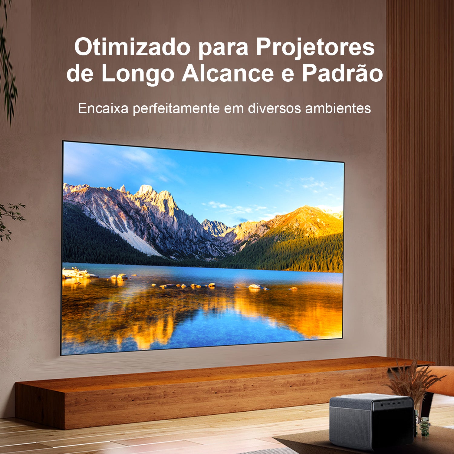 Tela ALR otimizada para projetores de longo e padrão, ideal para diversos espaços.