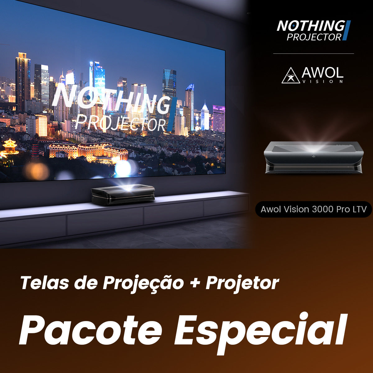 Awol Vision LTV-3000 Pro Projetor Ultra Curta Distancia Triple Laser 4K