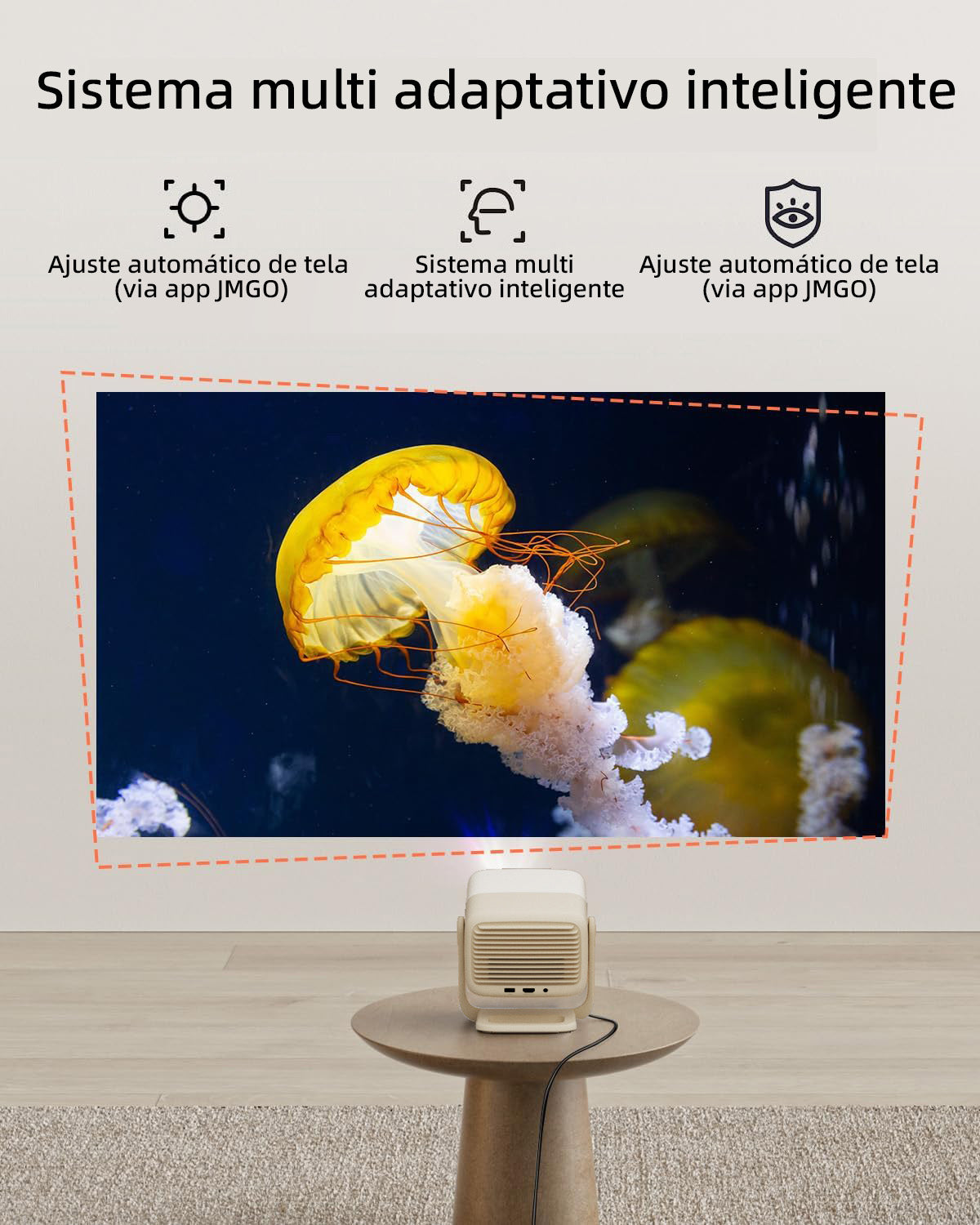 Projetor JMGO N1S Nano de Lançamento Longo com LED, Google TV e 460 Lúmens ISO