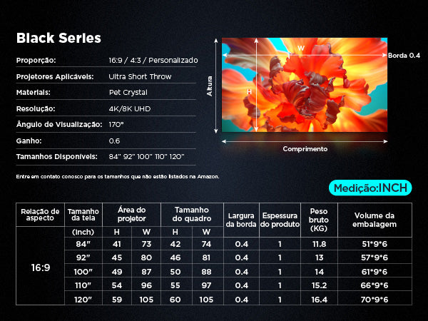 Tela de Projeção Black Series NothingProjector 4K ALR CLR para Projetor de Ultra Curta Distância, 100" e 120"