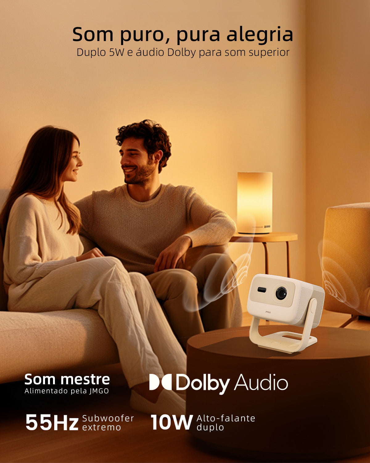 Projetor JMGO N1S Nano de Lançamento Longo com LED, Google TV e 460 Lúmens ISO