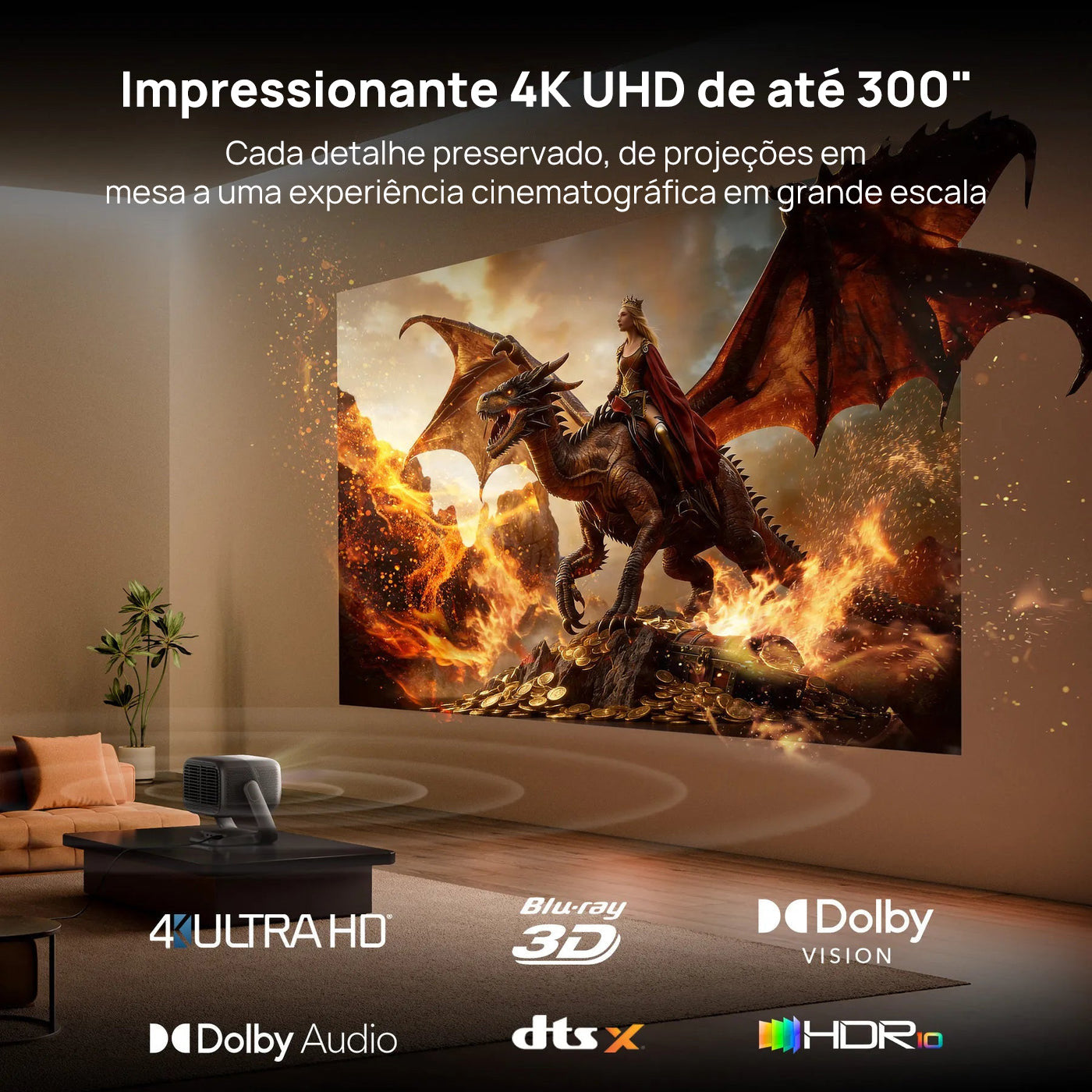 JMGO N3 Ultimate - Projetor Gimbal 4K a Laser Triplo de Longa Distância com 5800 Lúmens ISO, Zoom Óptico, Deslocamento de Lente 3 em 1 e VRR & ALLM