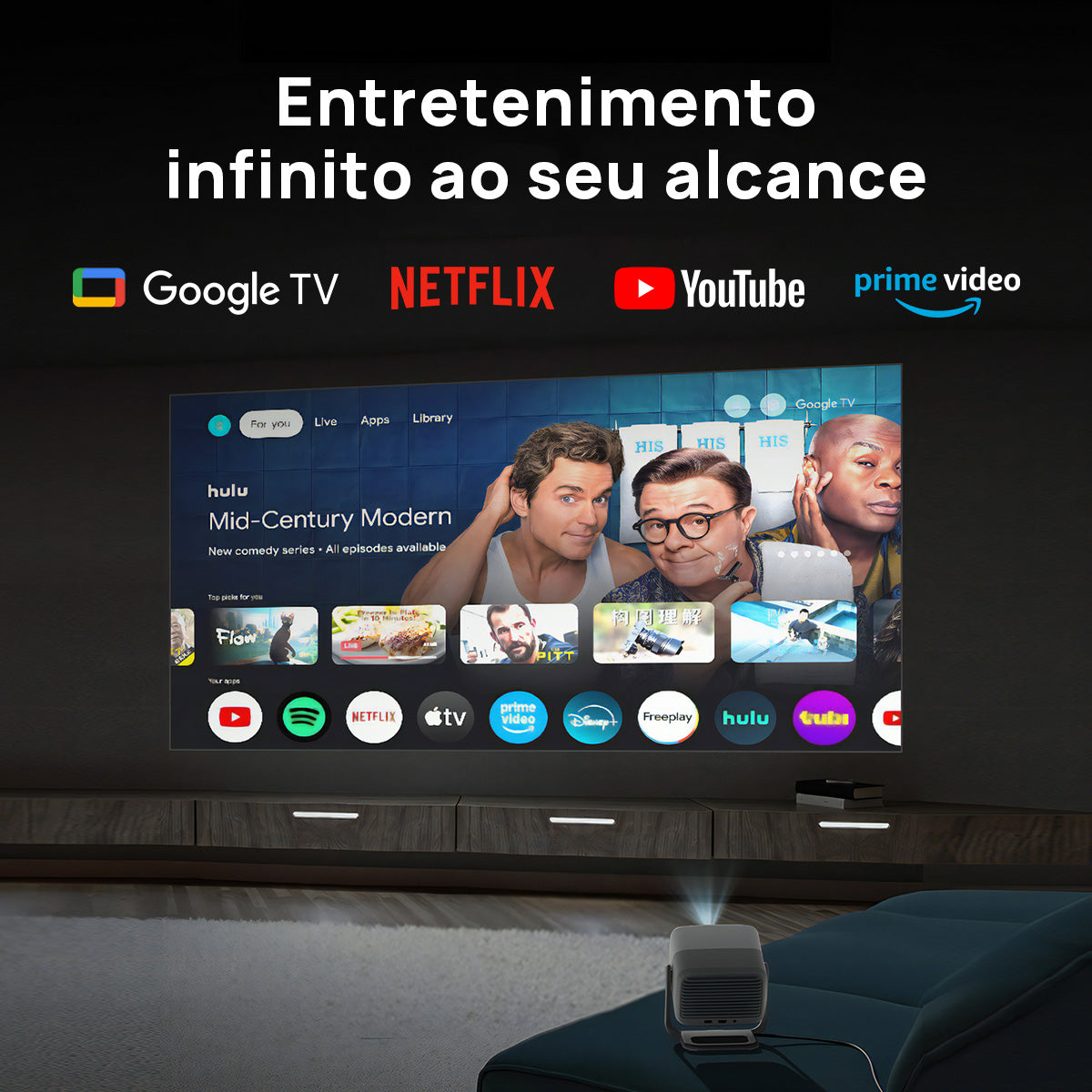 JMGO N3 SE - Projetor Gimbal Portátil 1080P com Laser Triplo, 1700 Lúmens ISO, Google TV com Netflix Nativo, Dolby Audio e Design Compacto