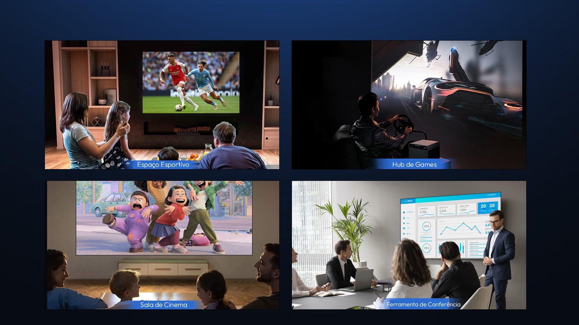 Tela ALR NothingProjector versátil para diferentes cenários: esportes, jogos, cinema e conferências.