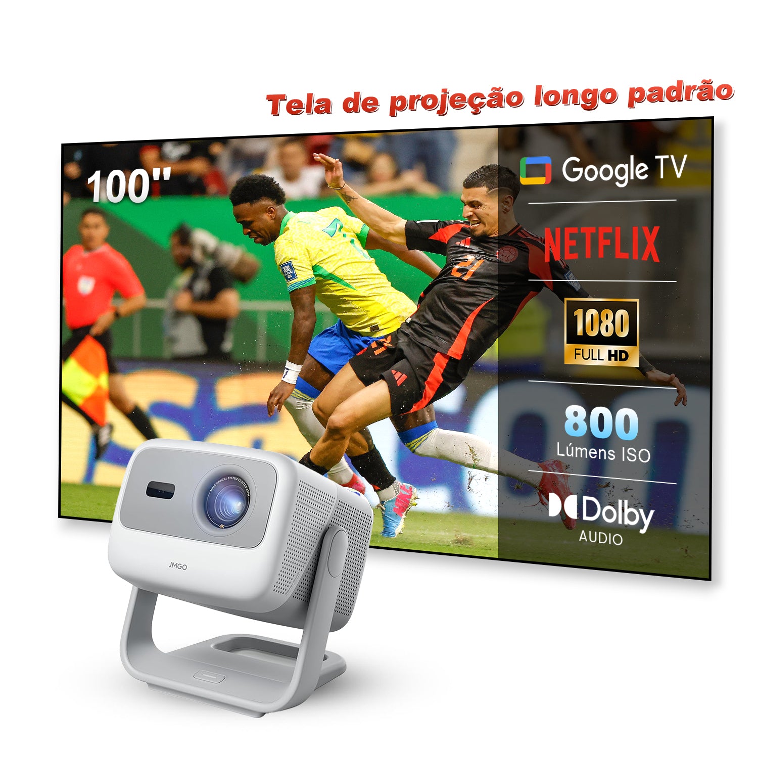 Projetor JMGO N1S SE de Lançamento Longo com Laser Triplo, Google TV e 800 Lúmens ISO
