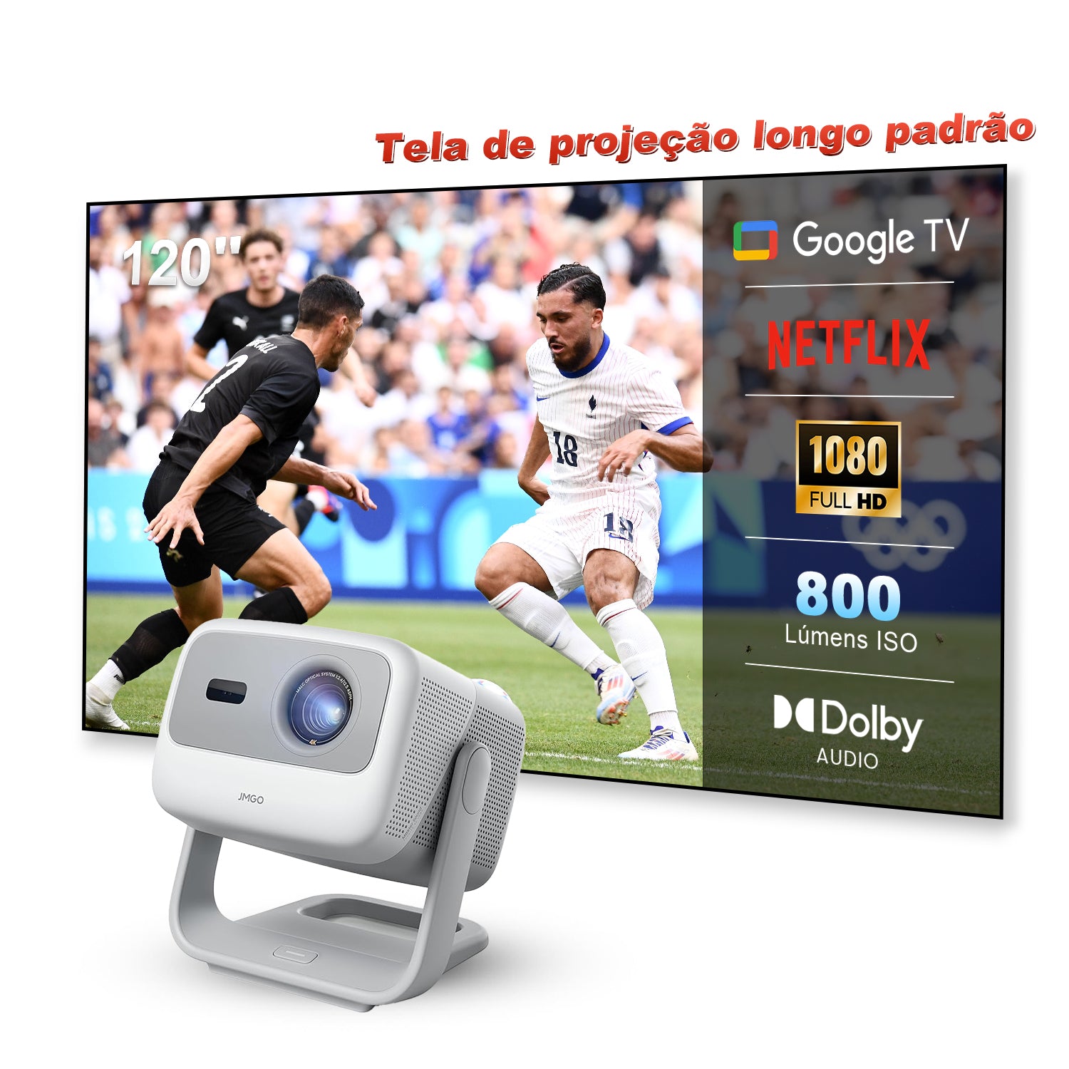 Projetor JMGO N1S SE de Lançamento Longo com Laser Triplo, Google TV e 800 Lúmens ISO