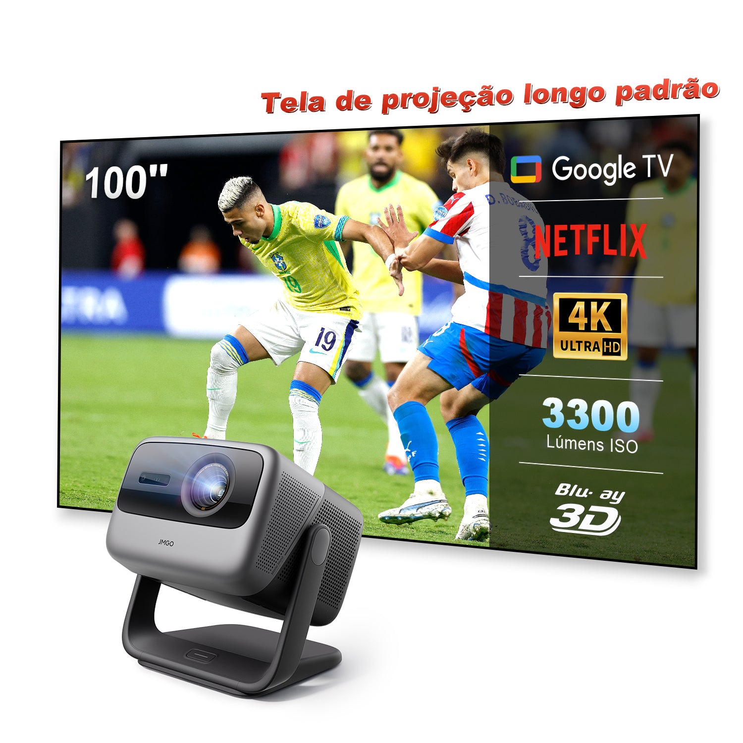 Projetor JMGO N1S Ultimate 4K a Laser para Áreas Externas com 3300 Lúmens ISO, Google TV e Netflix Integrado