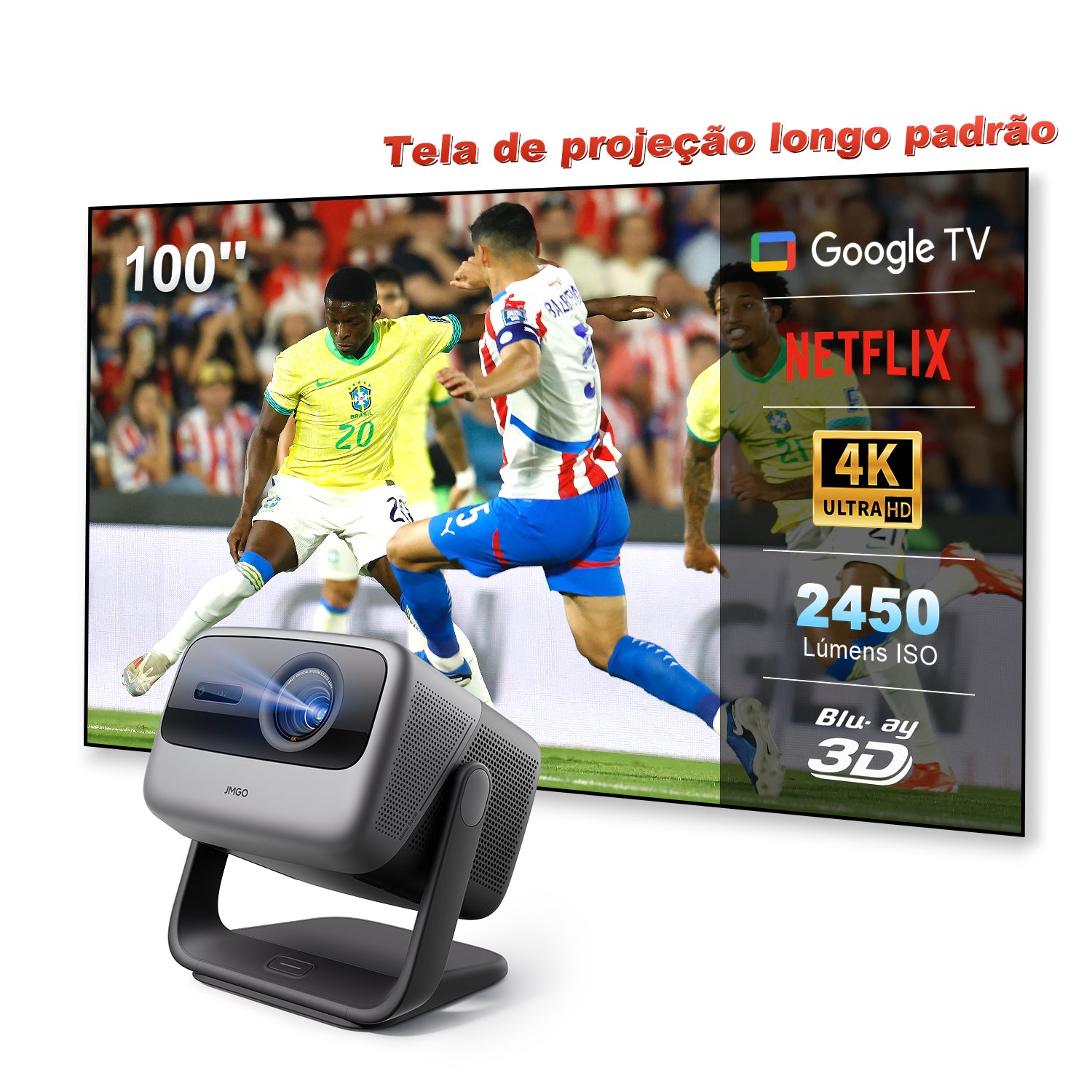 Tela para projeção de longa distância de 100" com projetor JMGO N1S Infinity