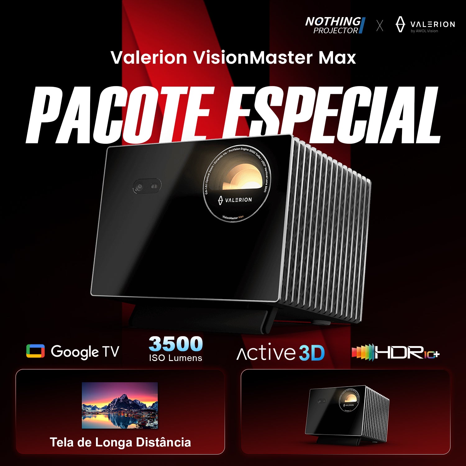 Valerion VisionMaster Max Projetor 4K RGB com Laser Triplo 3500 Lúmens ISO