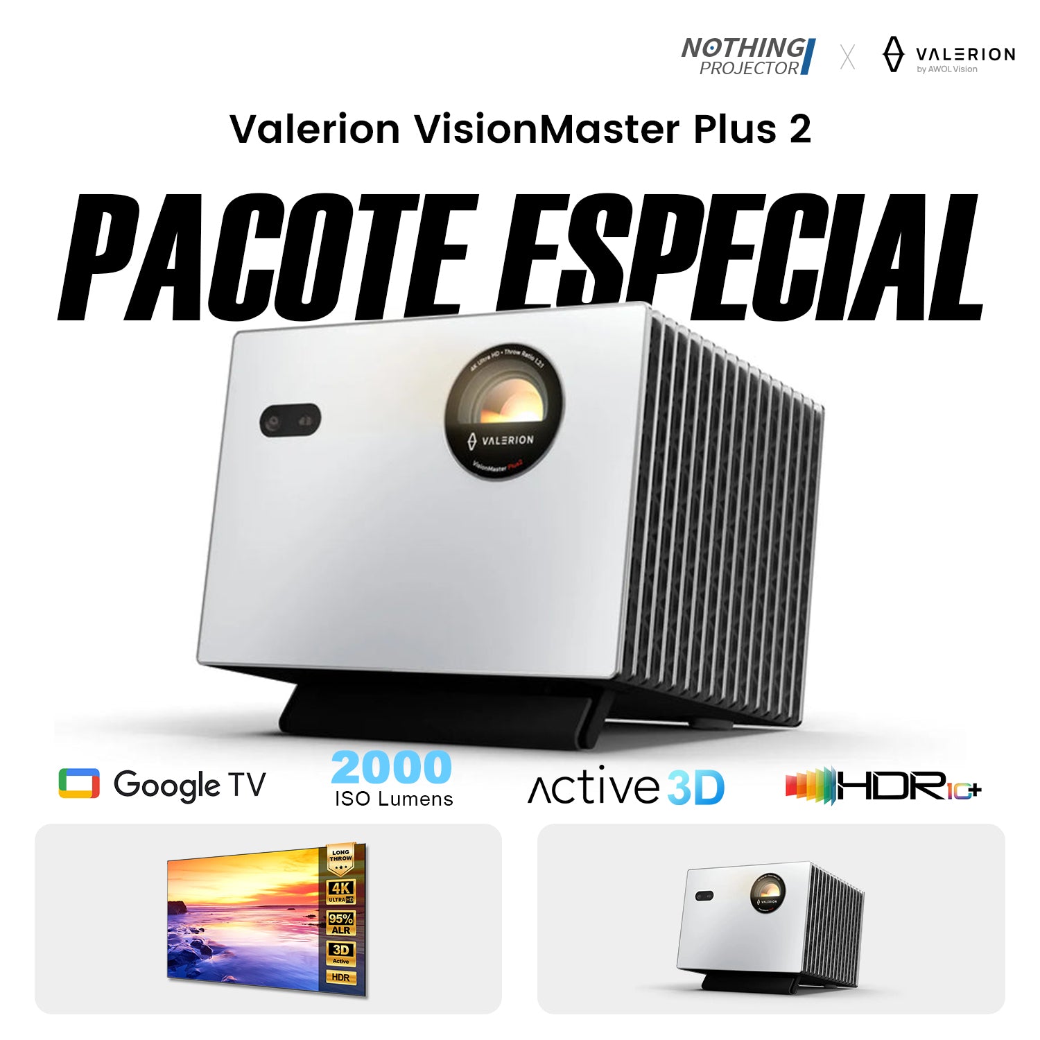 Valerion StreamMaster Plus 2 Projetor 4K RGB com Laser Triplo 2000 Lúmens ISO