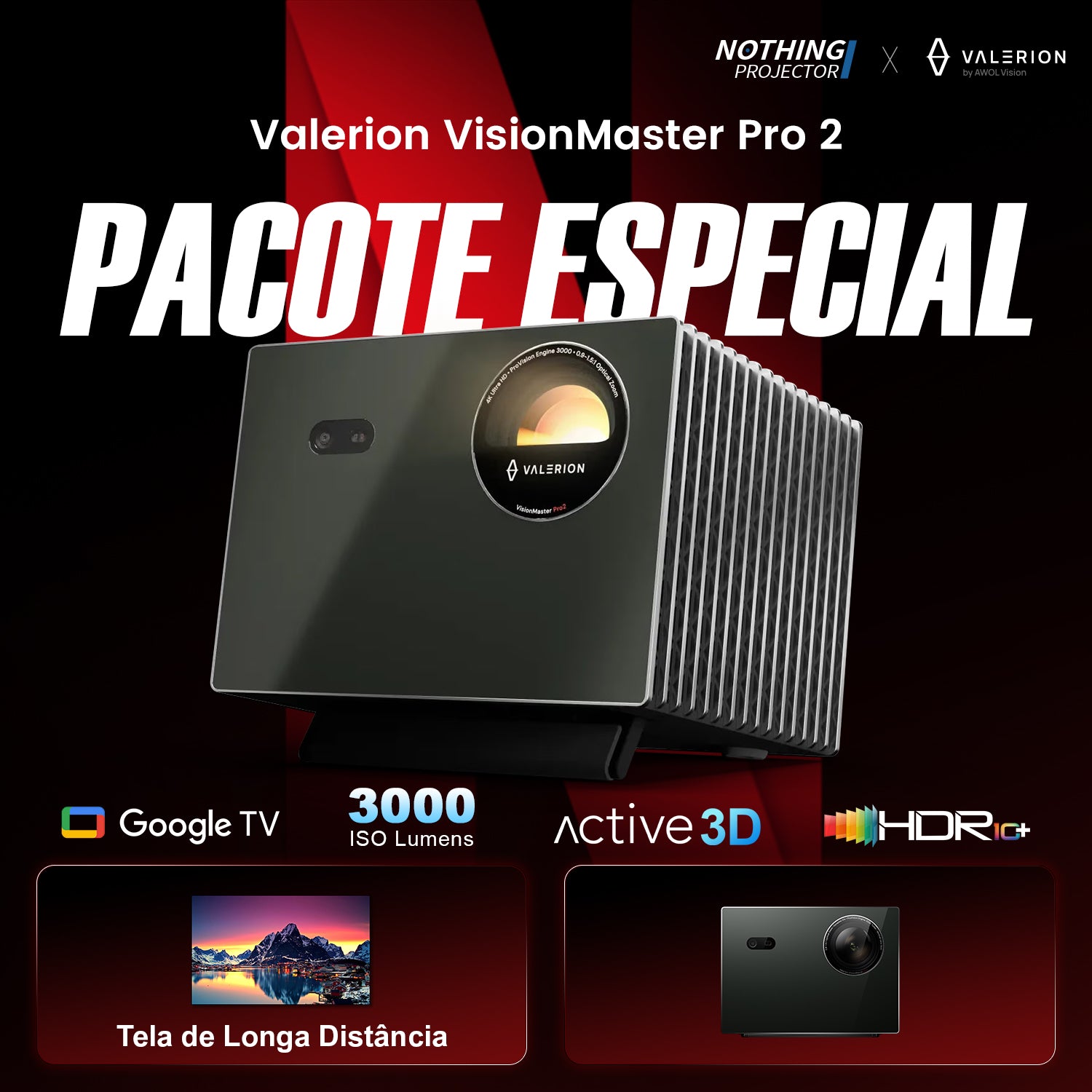 Valerion VisionMaster Pro 2 Projetor 4K RGB com Laser Triplo 3000 Lúmens ISO