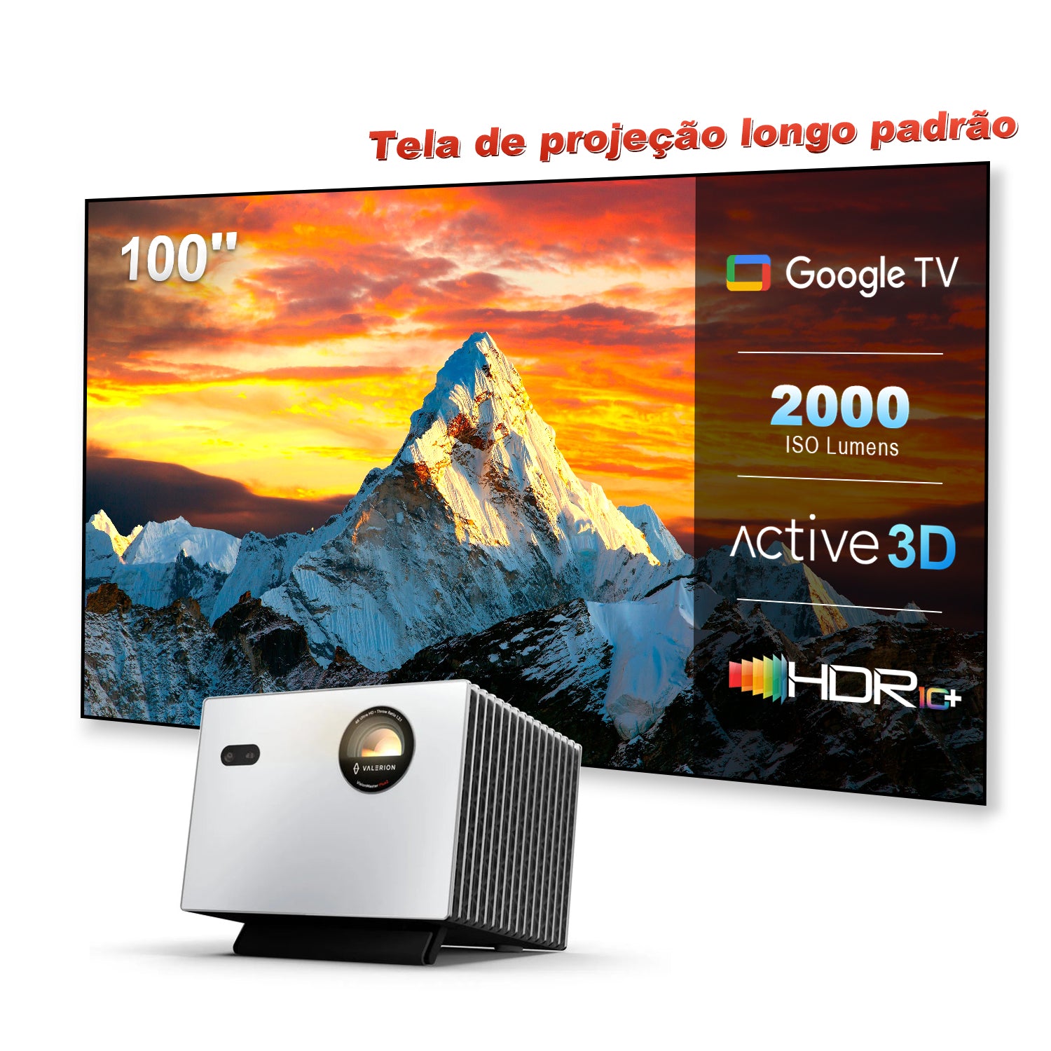 Valerion StreamMaster Plus 2 - Projetor Laser de Longa Distância DLP 4K 3D Triplo RGB 2000 Lúmens ISO