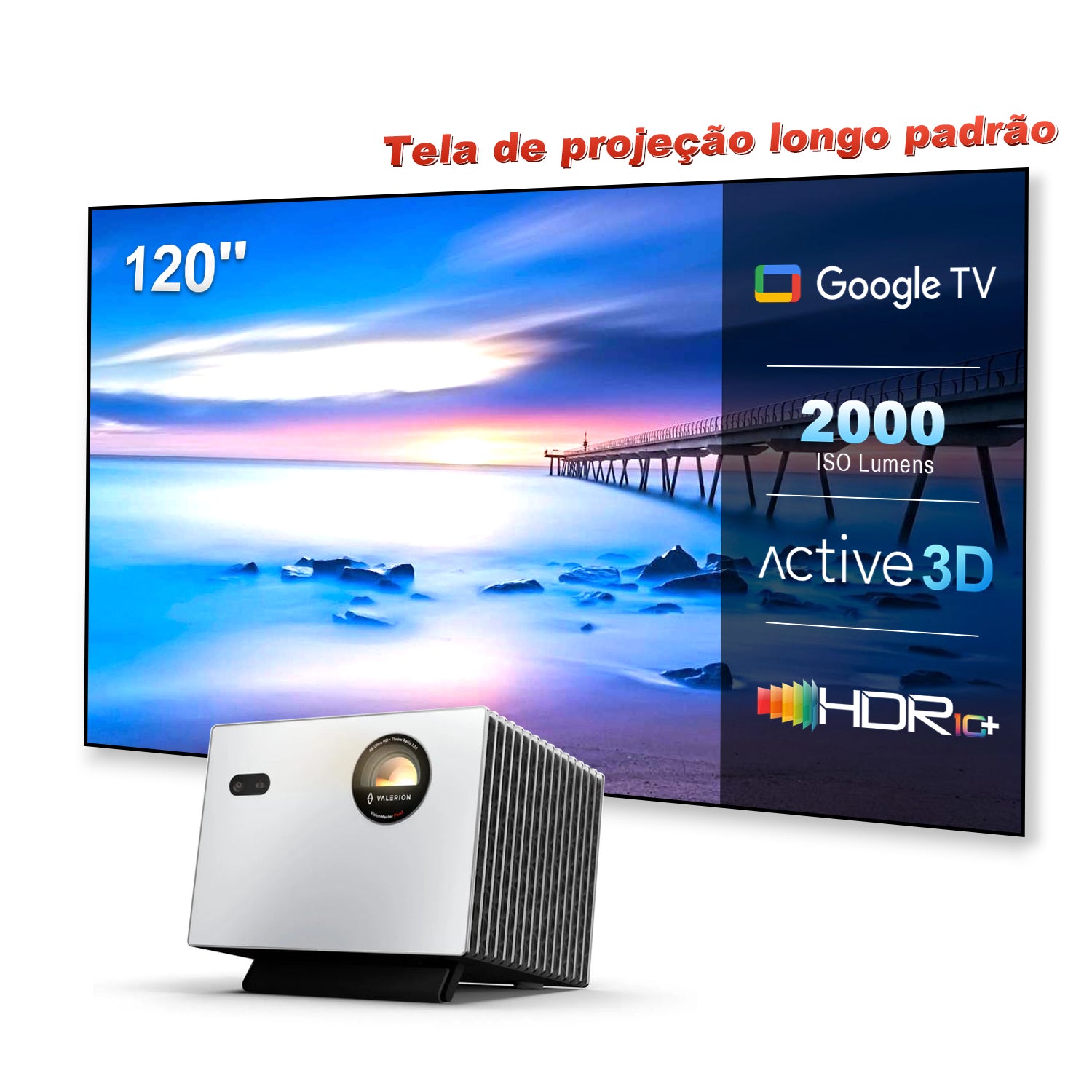 Valerion StreamMaster Plus 2 - Projetor Laser de Longa Distância DLP 4K 3D Triplo RGB 2000 Lúmens ISO