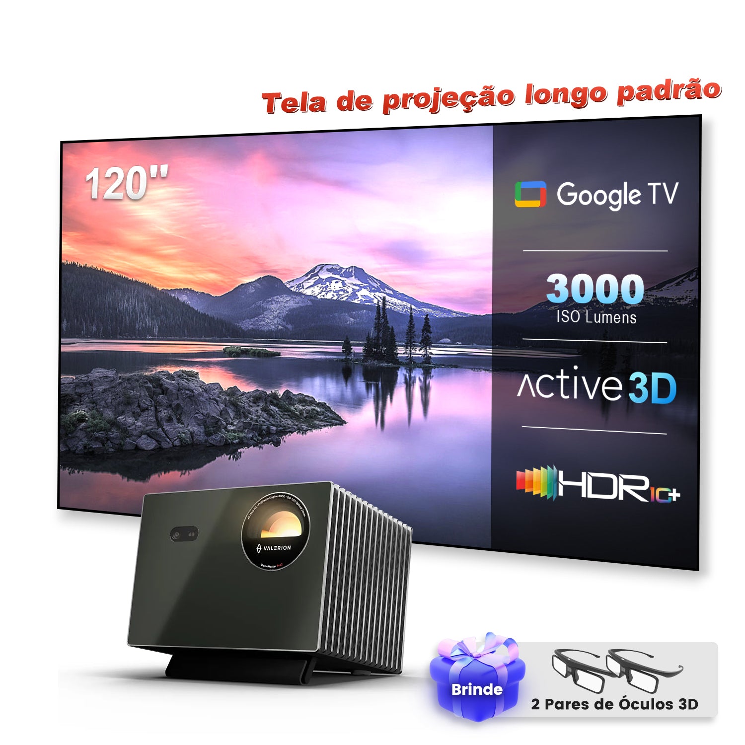 Valerion VisionMaster Pro 2 -  Projetor de Longa Distância 4K Laser 3D Triplo RGB 3000 Lúmens ISO 300" IMAX