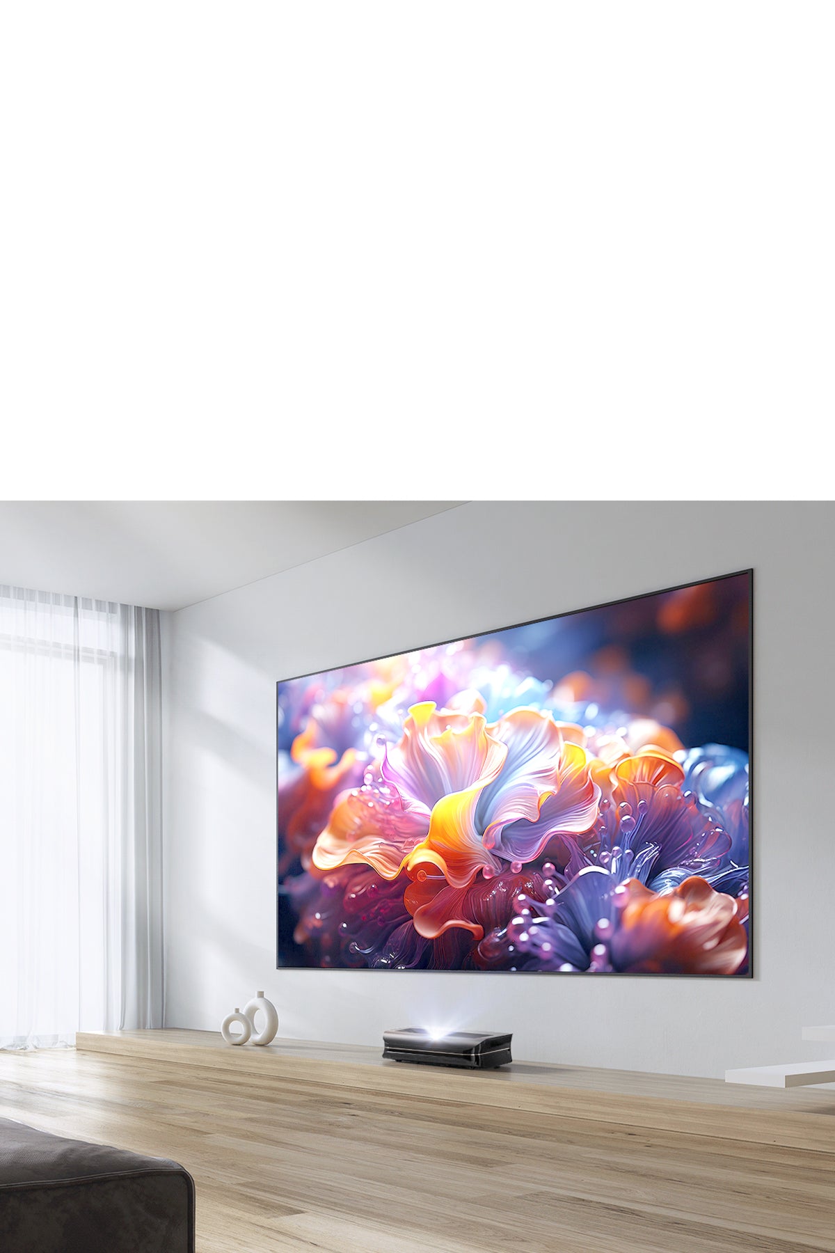 Tela Fresnel ALR com rejeição de luz ambiente >95%, garantindo cores vívidas e imagens nítidas mesmo de dia