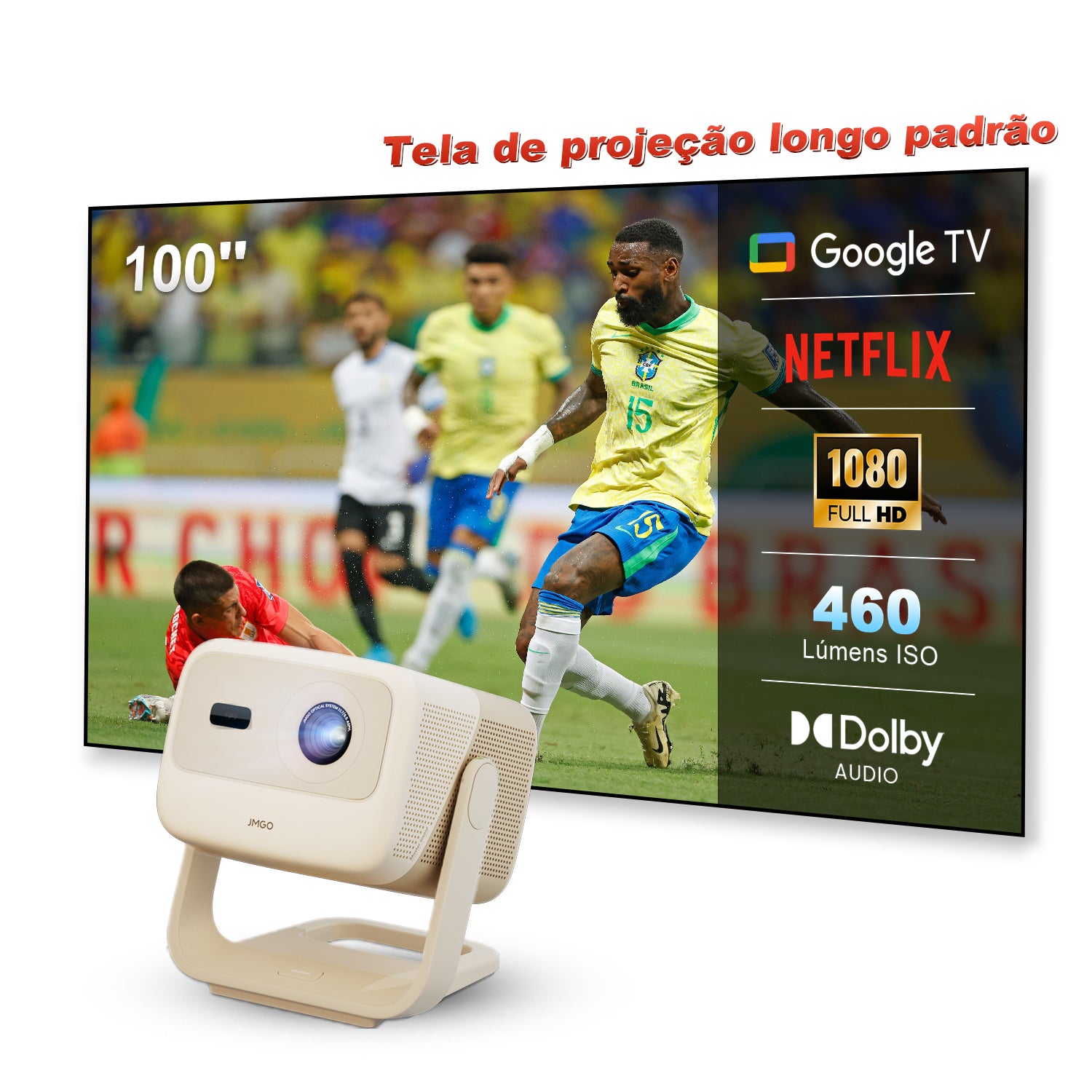 Projetor JMGO N1S Nano de Lançamento Longo com LED, Google TV e 460 Lúmens ISO