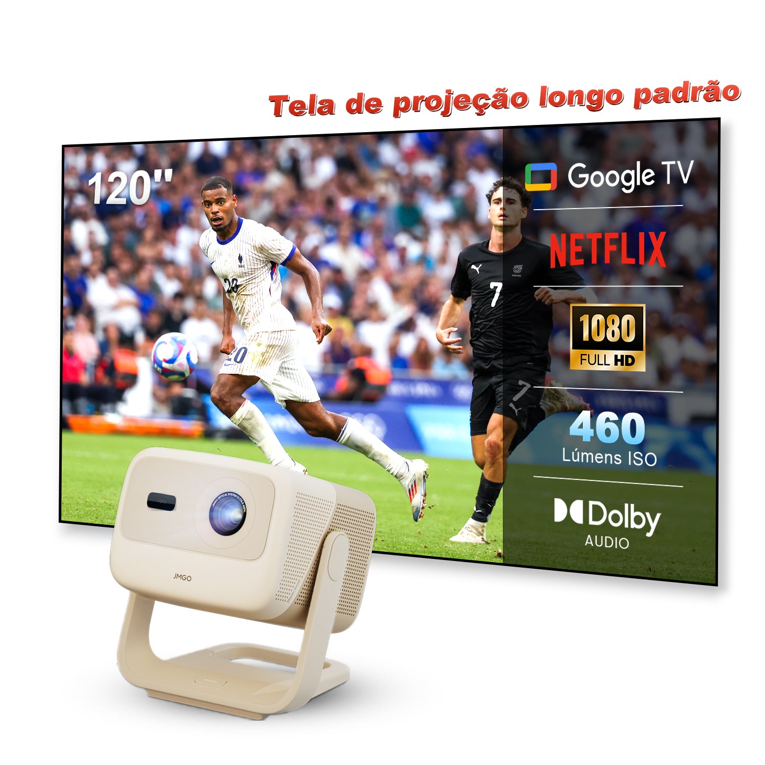 Projetor JMGO N1S Nano de Lançamento Longo com LED, Google TV e 460 Lúmens ISO