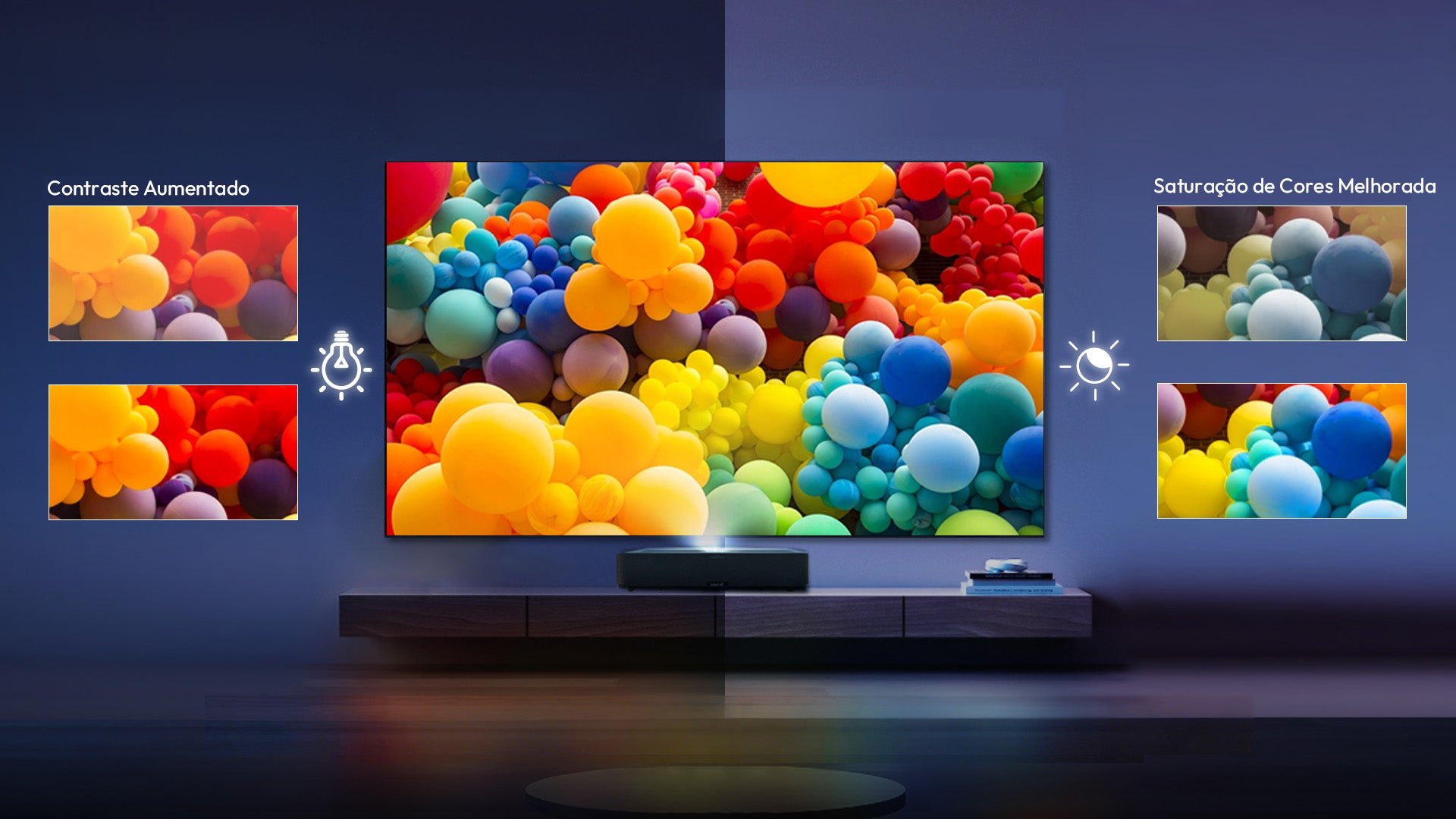 NothingProjector Black Series ALR melhora contraste e saturação em ambientes claros.